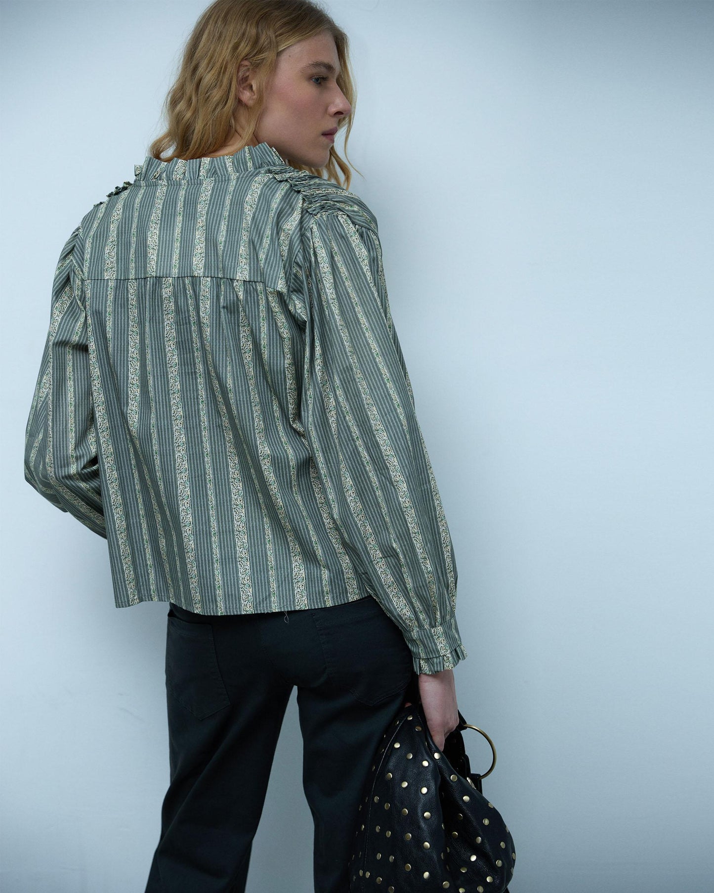 Green Striped Printed Blouse