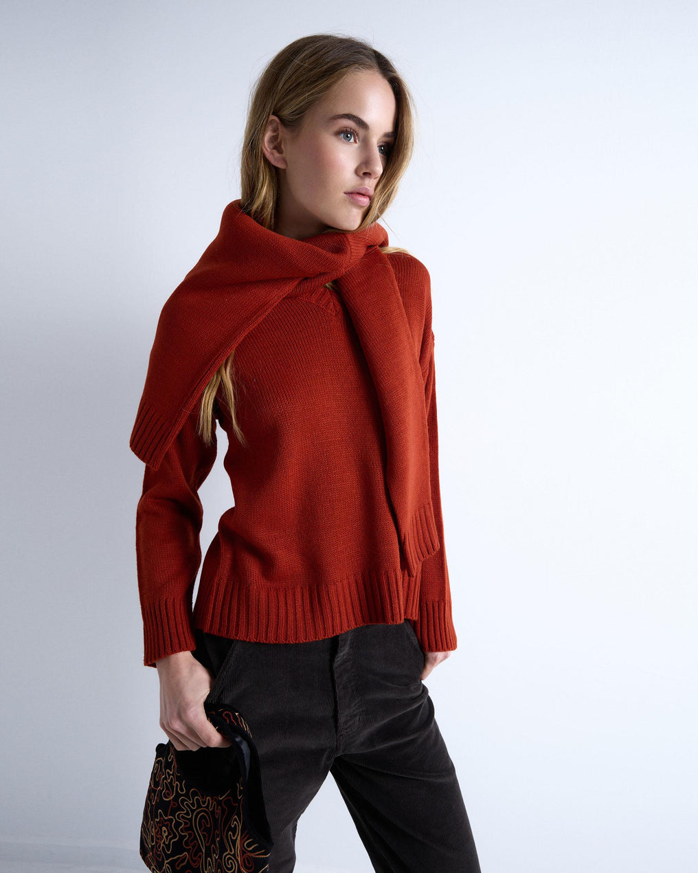 Jersey Cuello Pico Rib Naranja