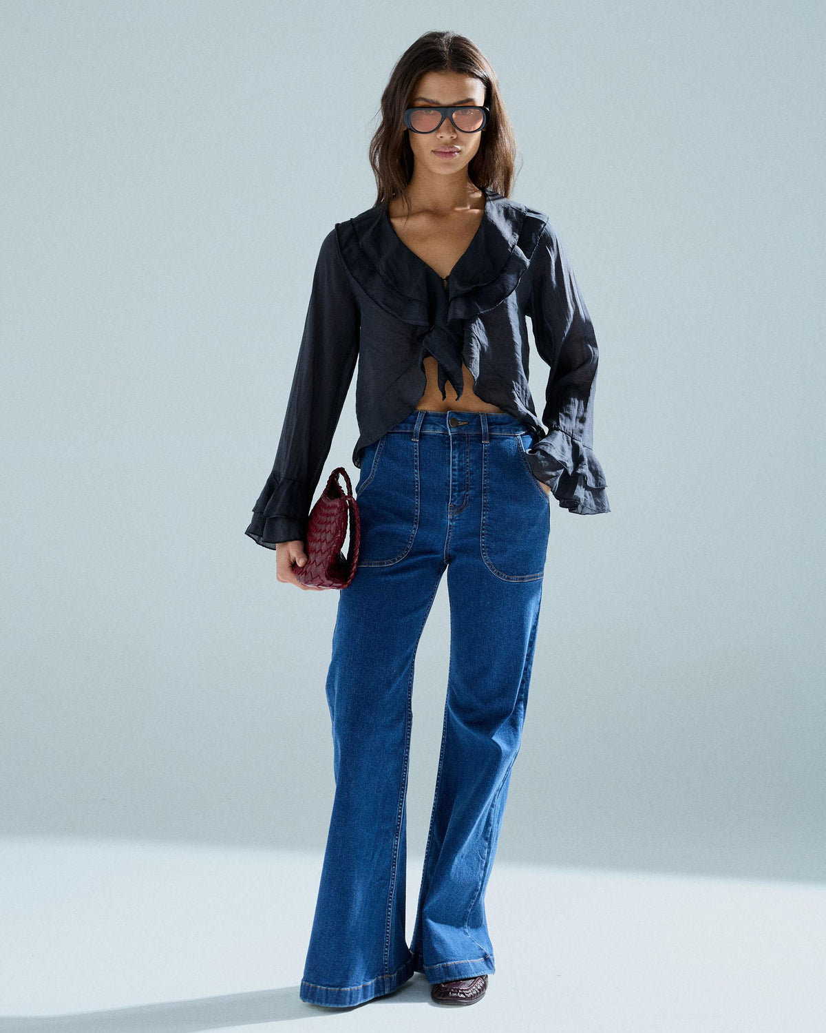 Blusa Tencel Volantes Negro
