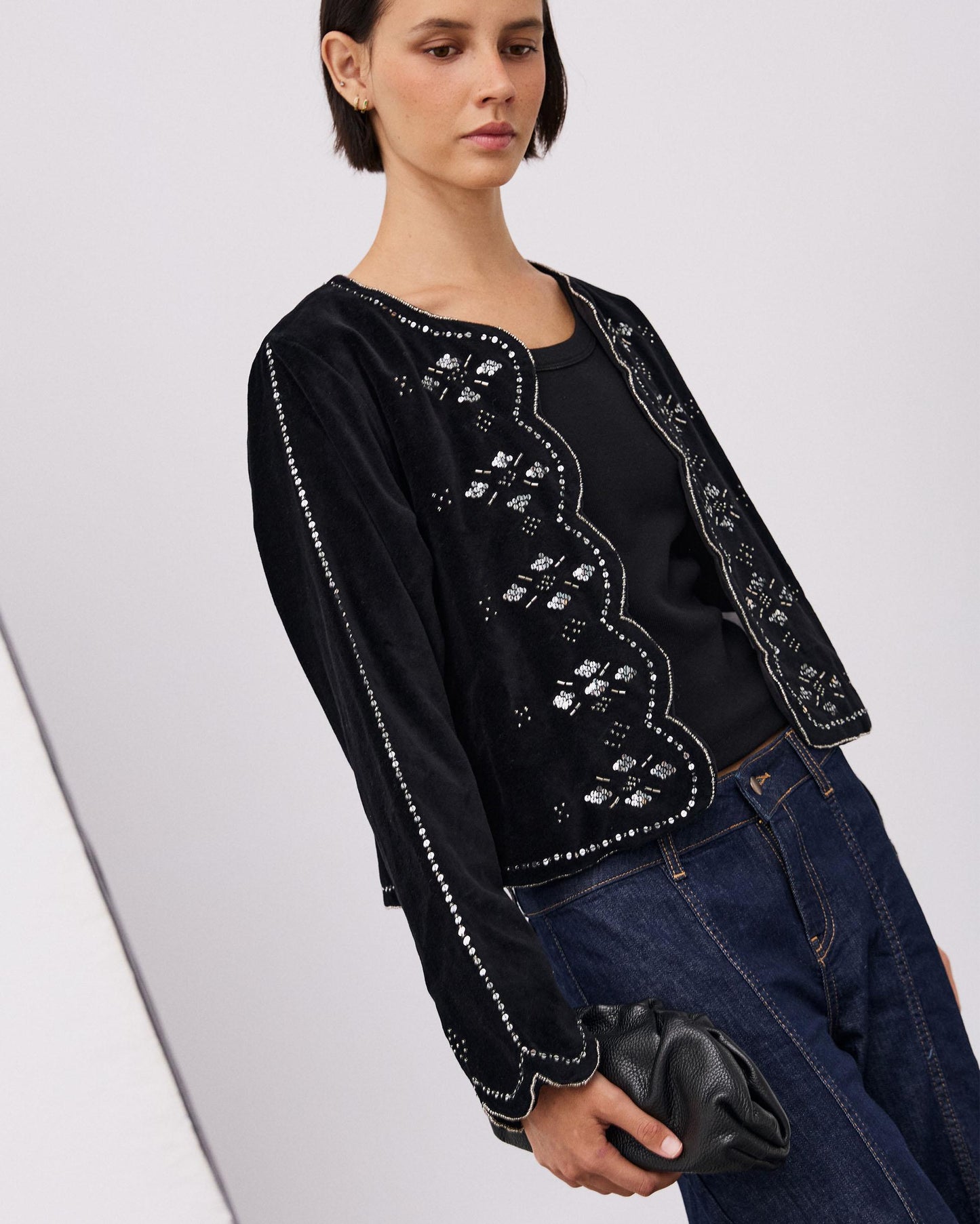 Chaqueta Terciopelo Ondas Abalorios Negro