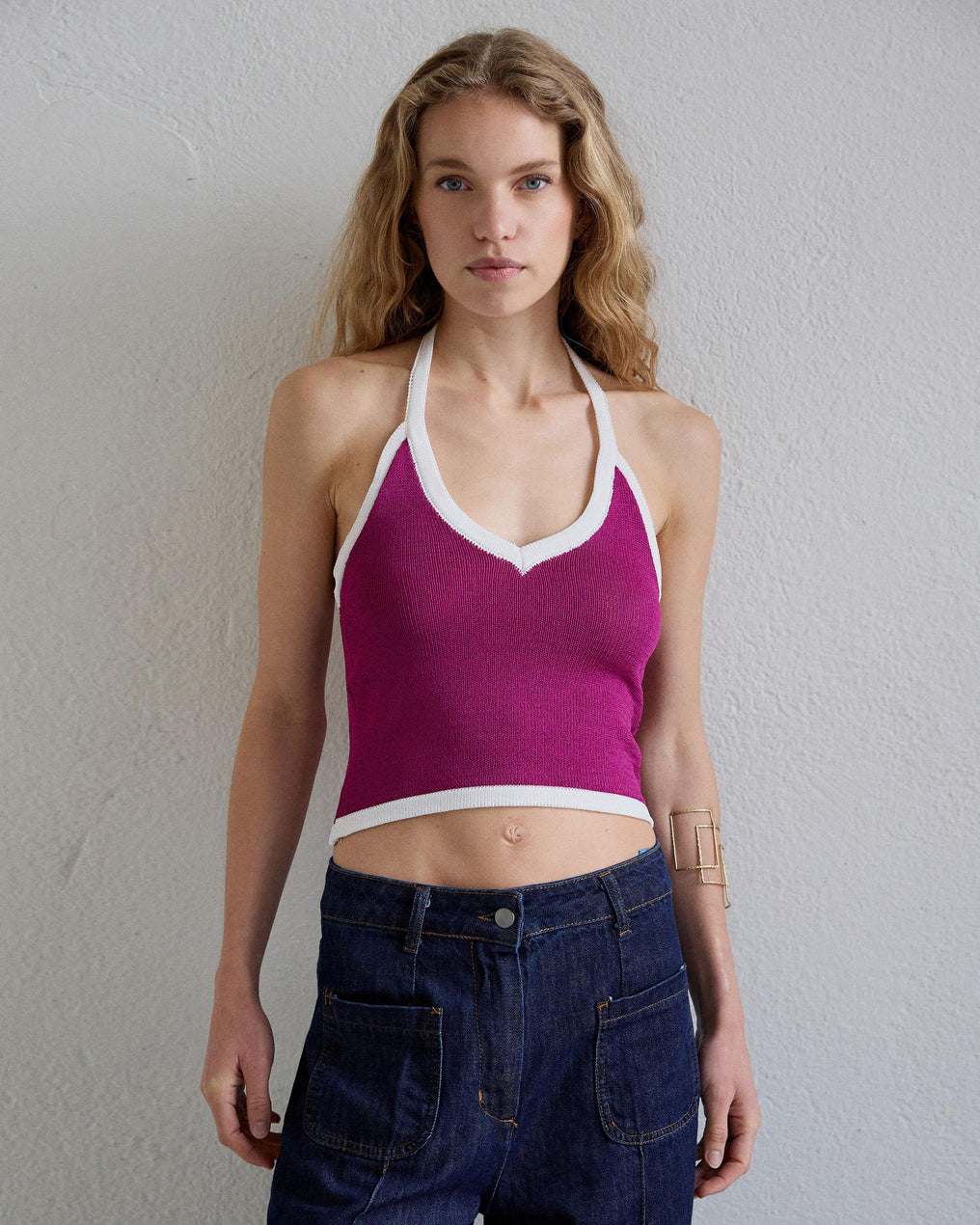 Contrast Fuchsia Halter Top