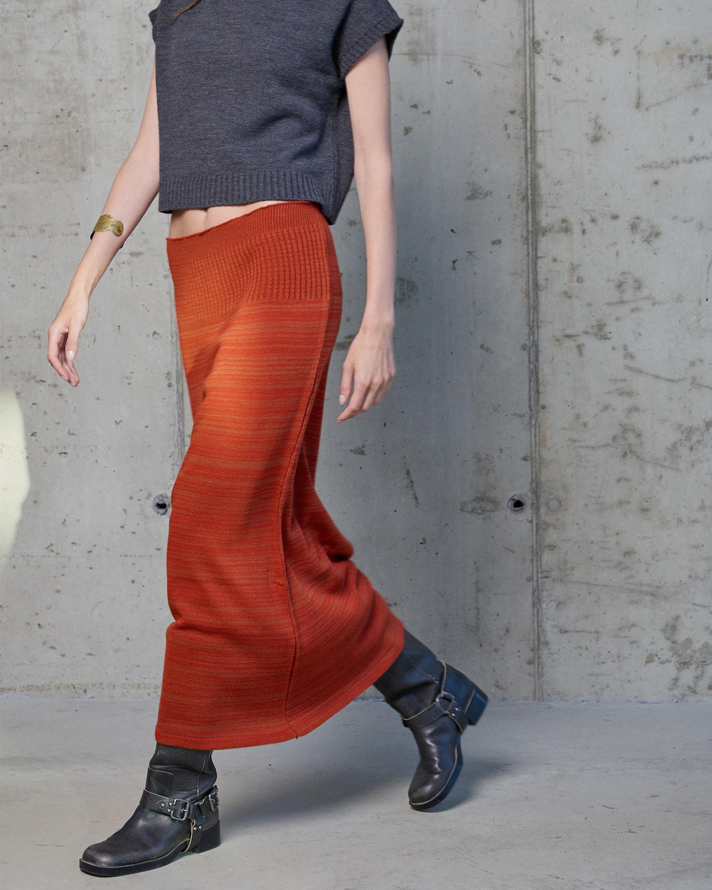 Two-tone Orange Knit Skirt