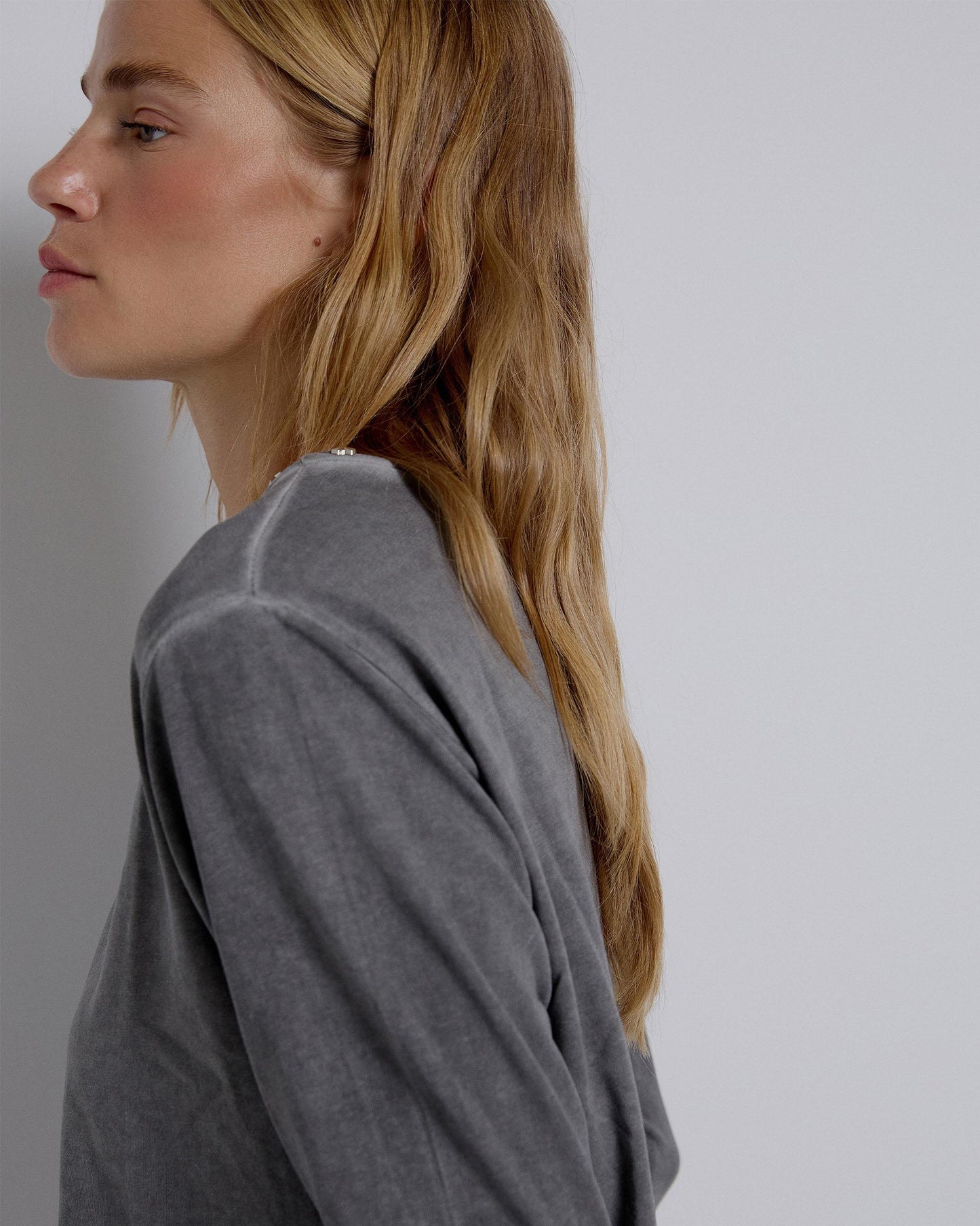 Long Sleeve T-Shirt with Studs and Stars and Anthracite Neck