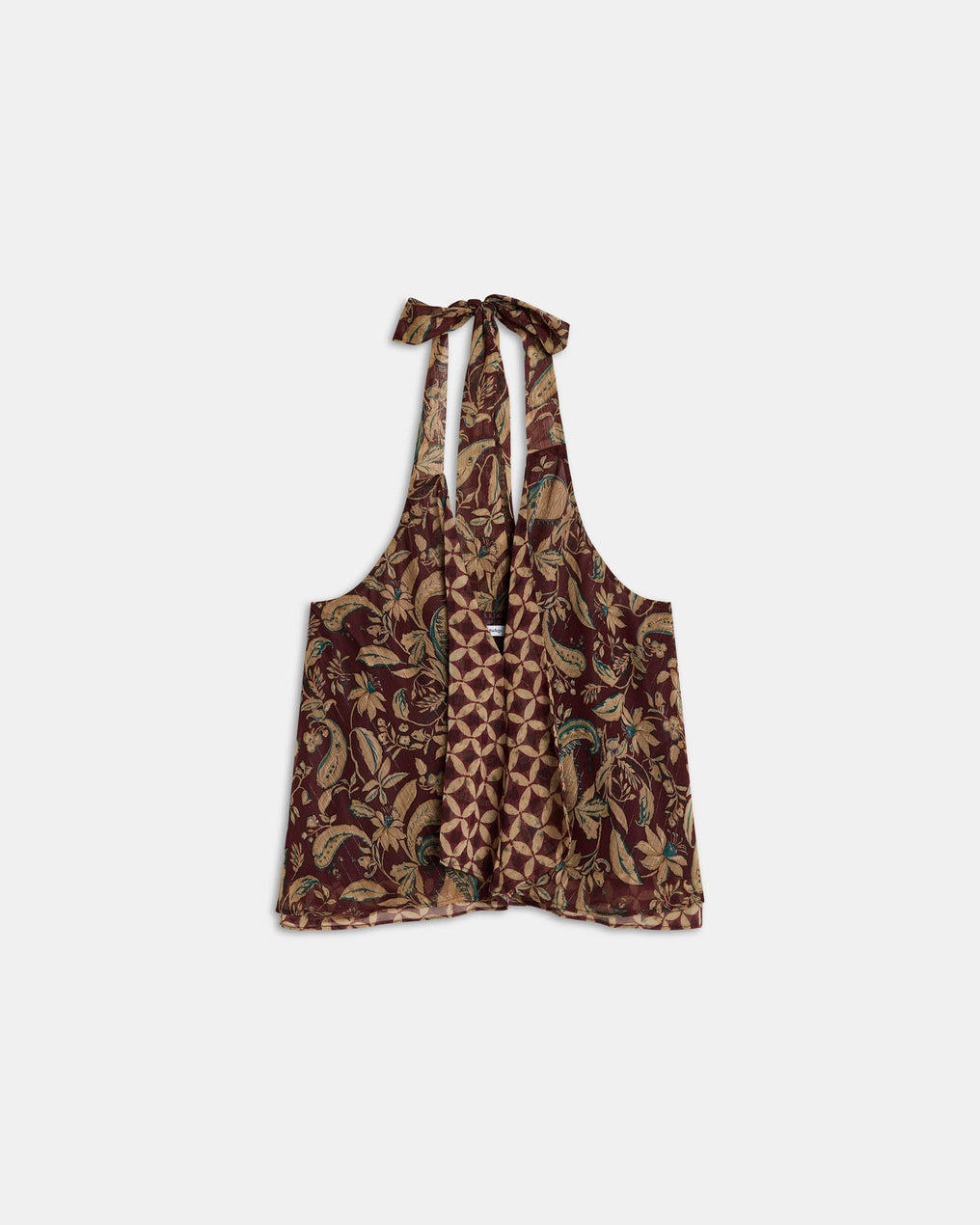 Top Pontas Estampado Floral E Geométrico Castanho