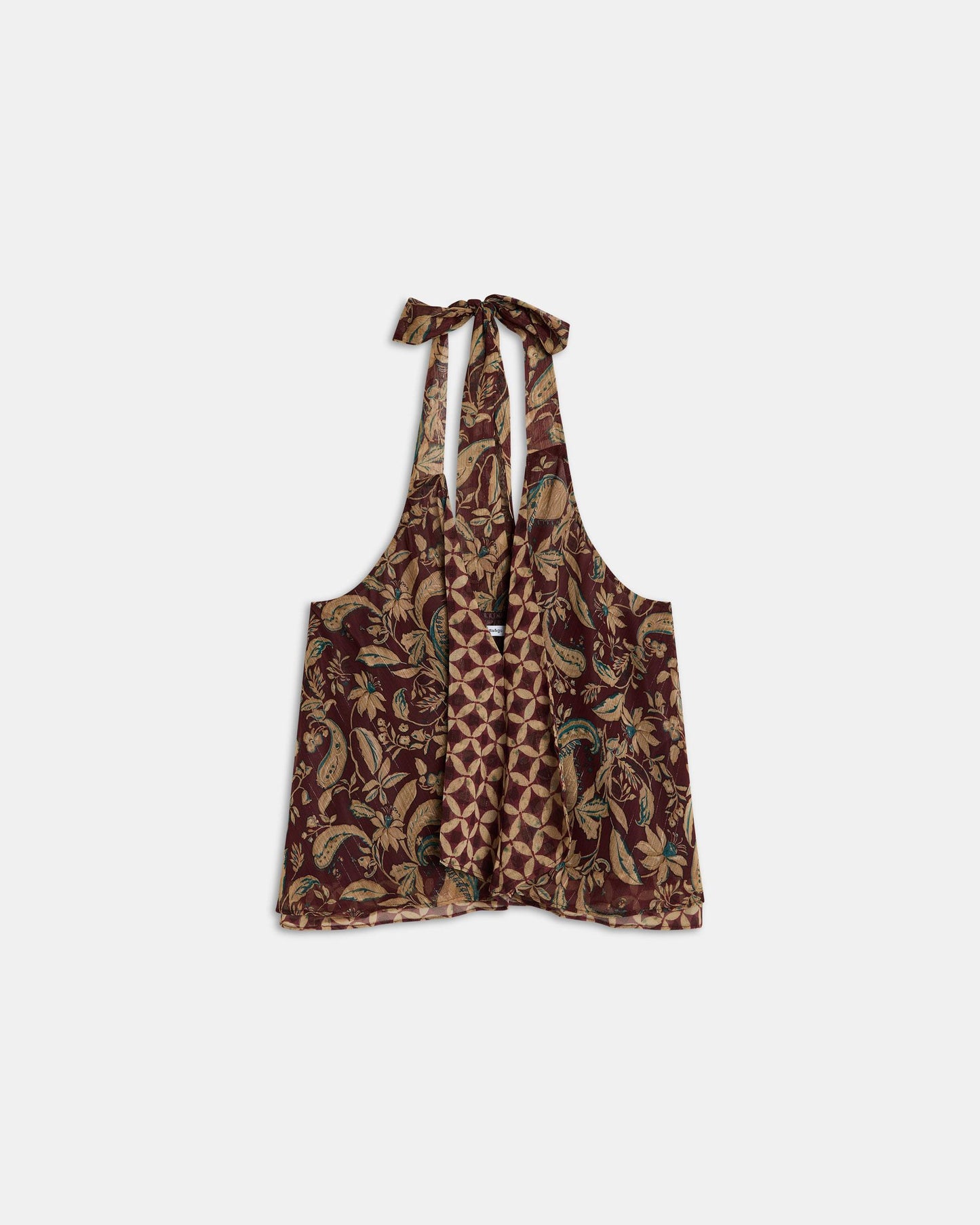 Top Pontas Estampado Floral E Geométrico Castanho
