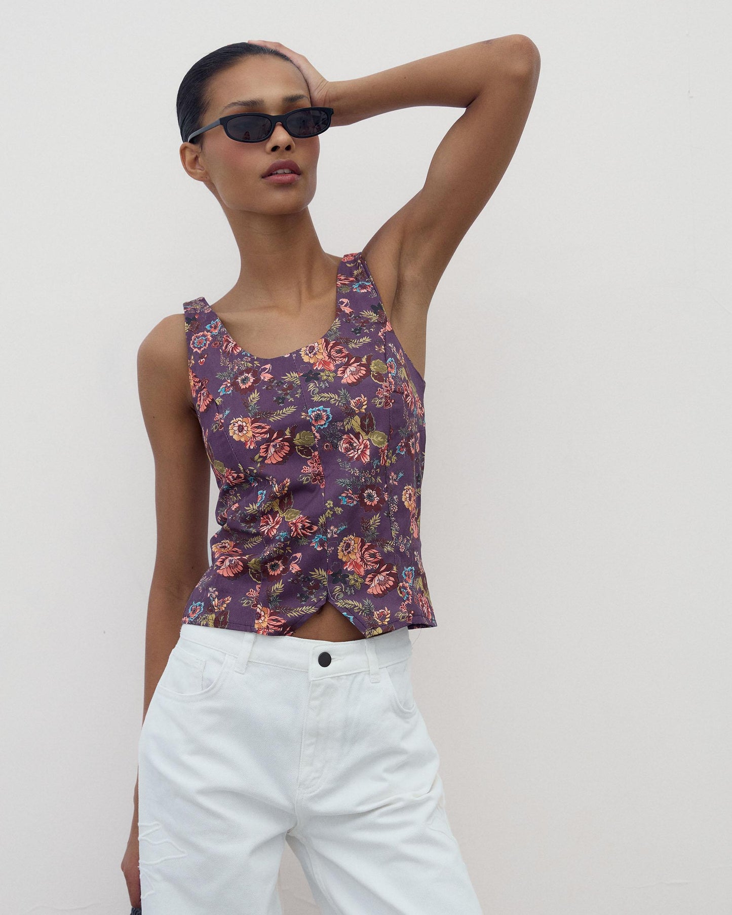 Top Corpete Estampado Floral Roxo