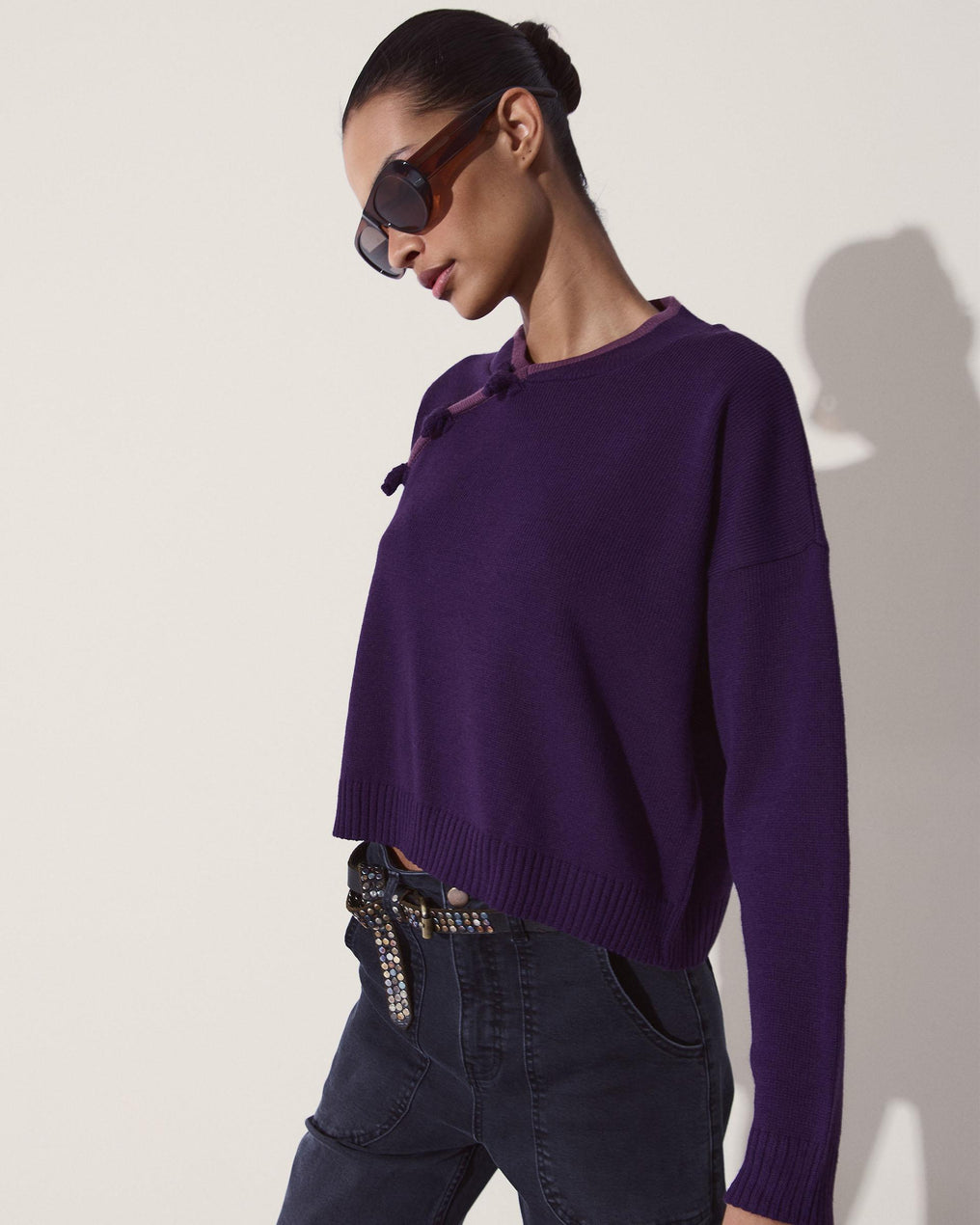 Jersey Botones Laterales Vivo Contraste Morado