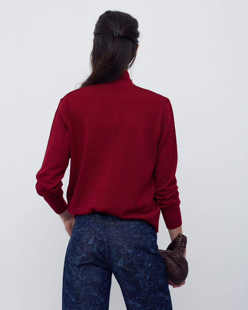 Chaqueta Punto Cuello Subido Pico Granate