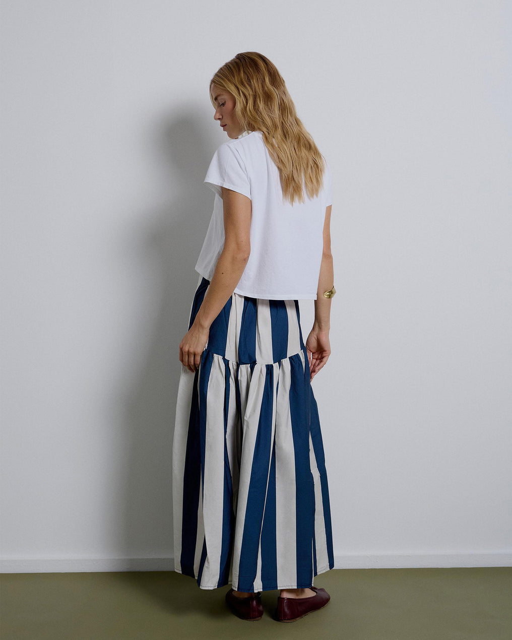Long Skirt Yoke Dark Blue Stripes