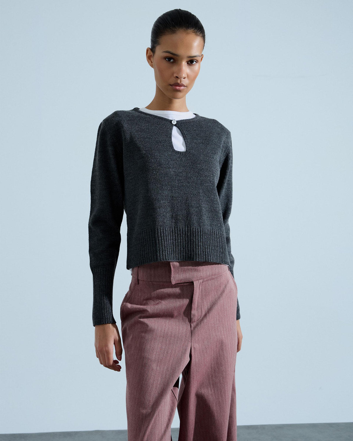 Jersey Abertura Botón Lurex Antracita