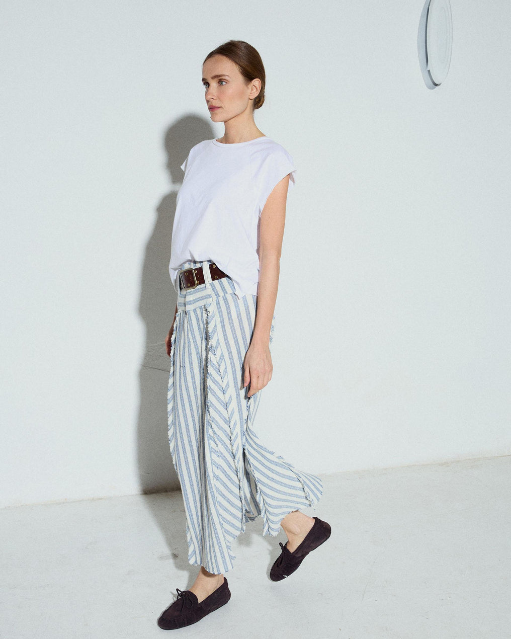 Falda Tejido Rustico Cinturilla Rayas Azul