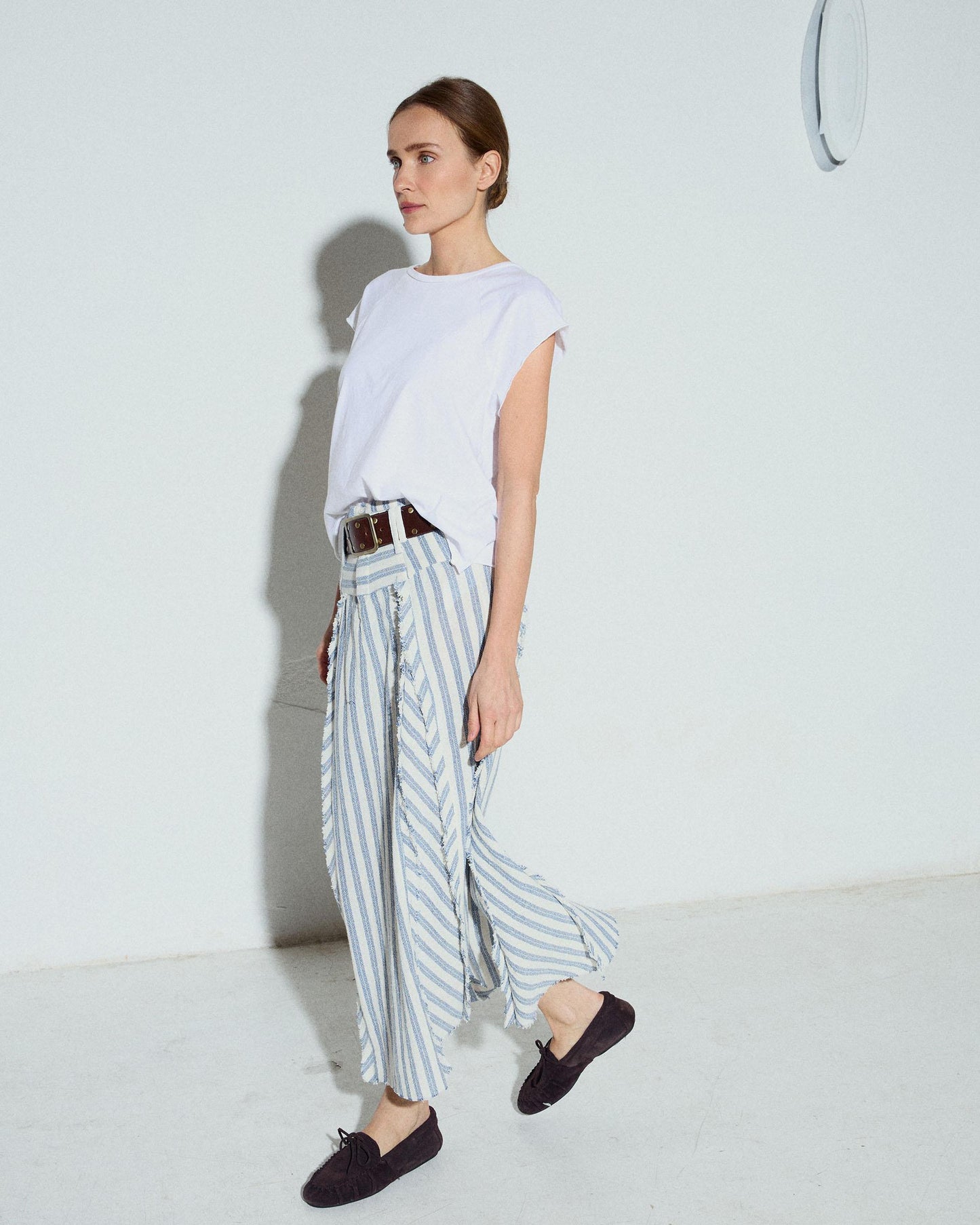 Falda Tejido Rustico Cinturilla Rayas Azul