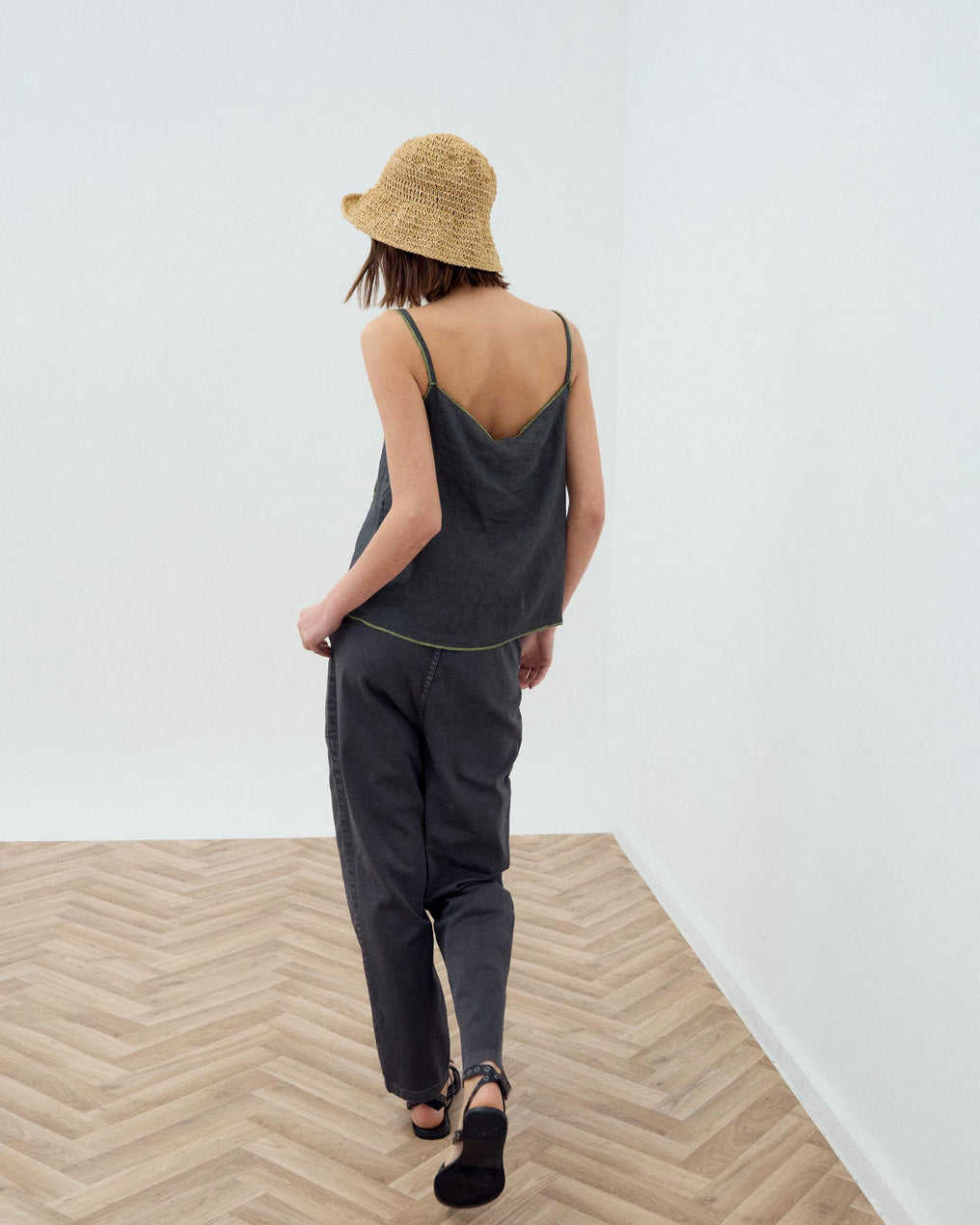 Anthracite Contrast Stitching Linen Camisole