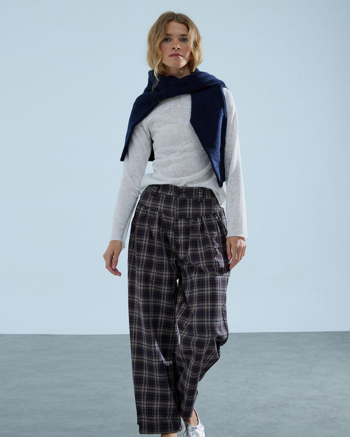 Pantalón Canesú Cuadros Marrón