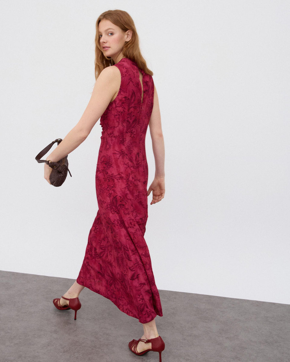 Vestido Fruncido Delantero Estampado Fucsia