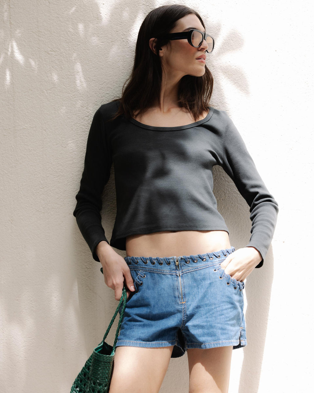 T-shirt Rib Decote Redondo Antracite