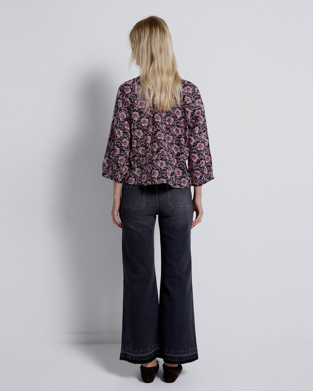 Blusa Estampado Flores Lazada Cintura Morado