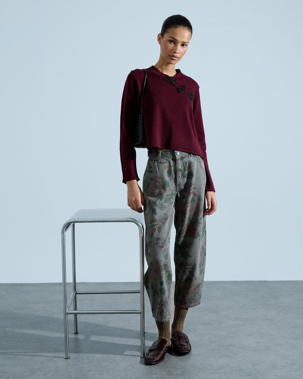 Jersey Cuello Mao Alamares Contraste Granate