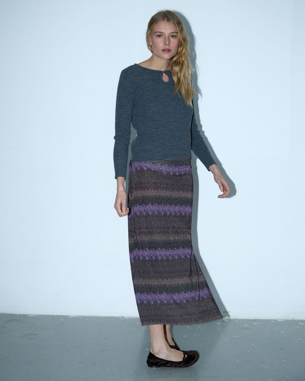 Purple Zigzag Print Skirt