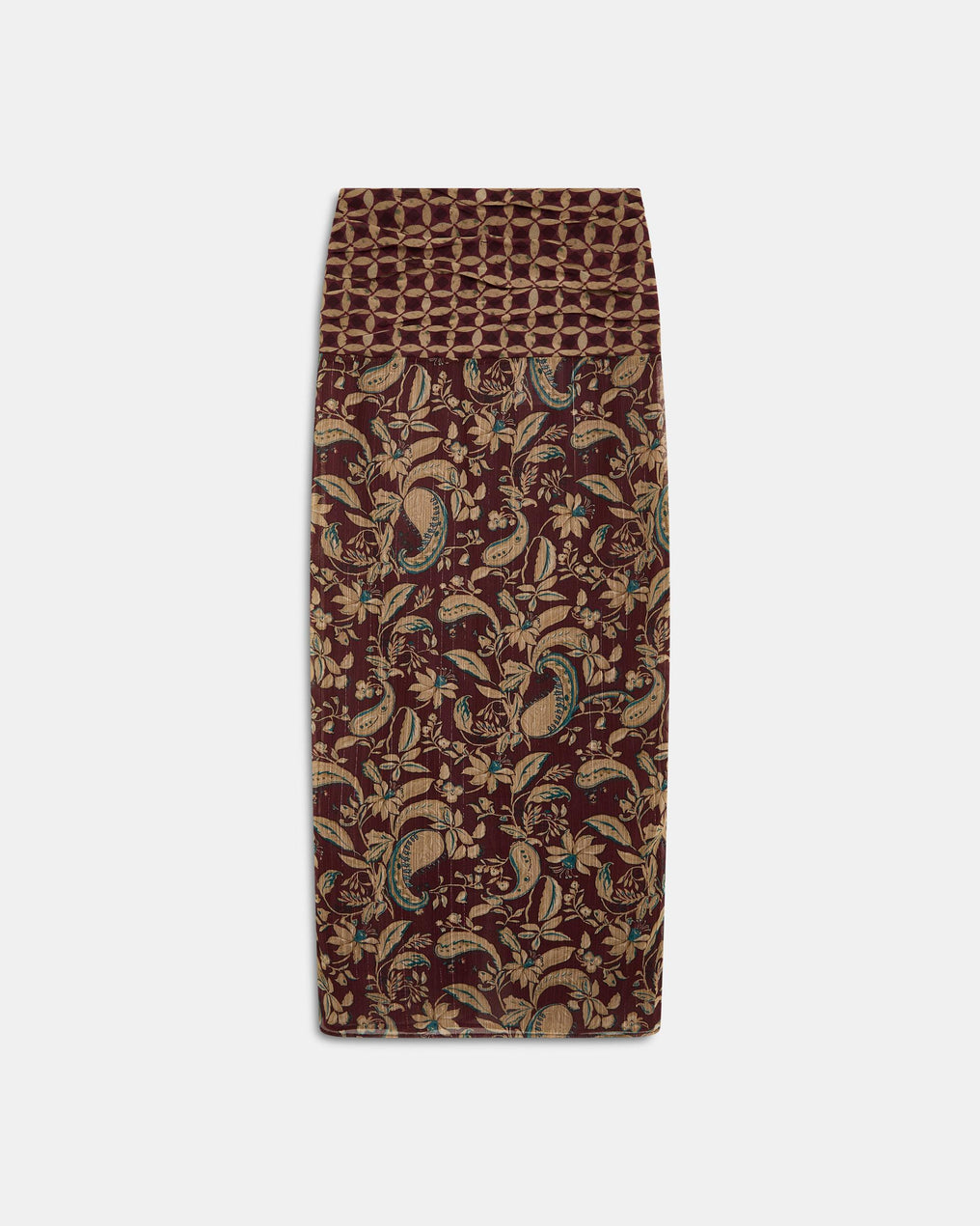 Jupe Imprimé Floral et Géométrique Marron