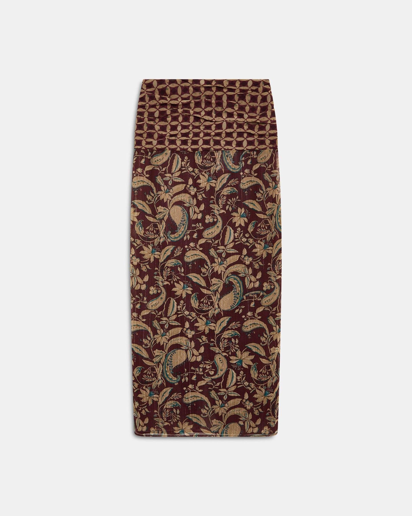 Jupe Imprimé Floral et Géométrique Marron
