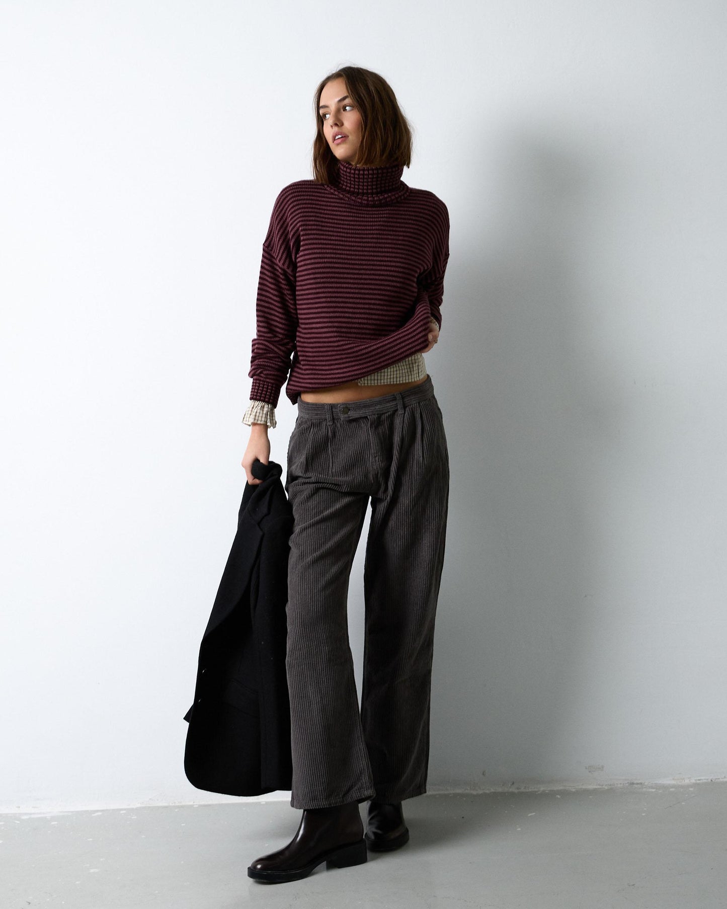 Anthracite Corduroy Trousers with Pleats