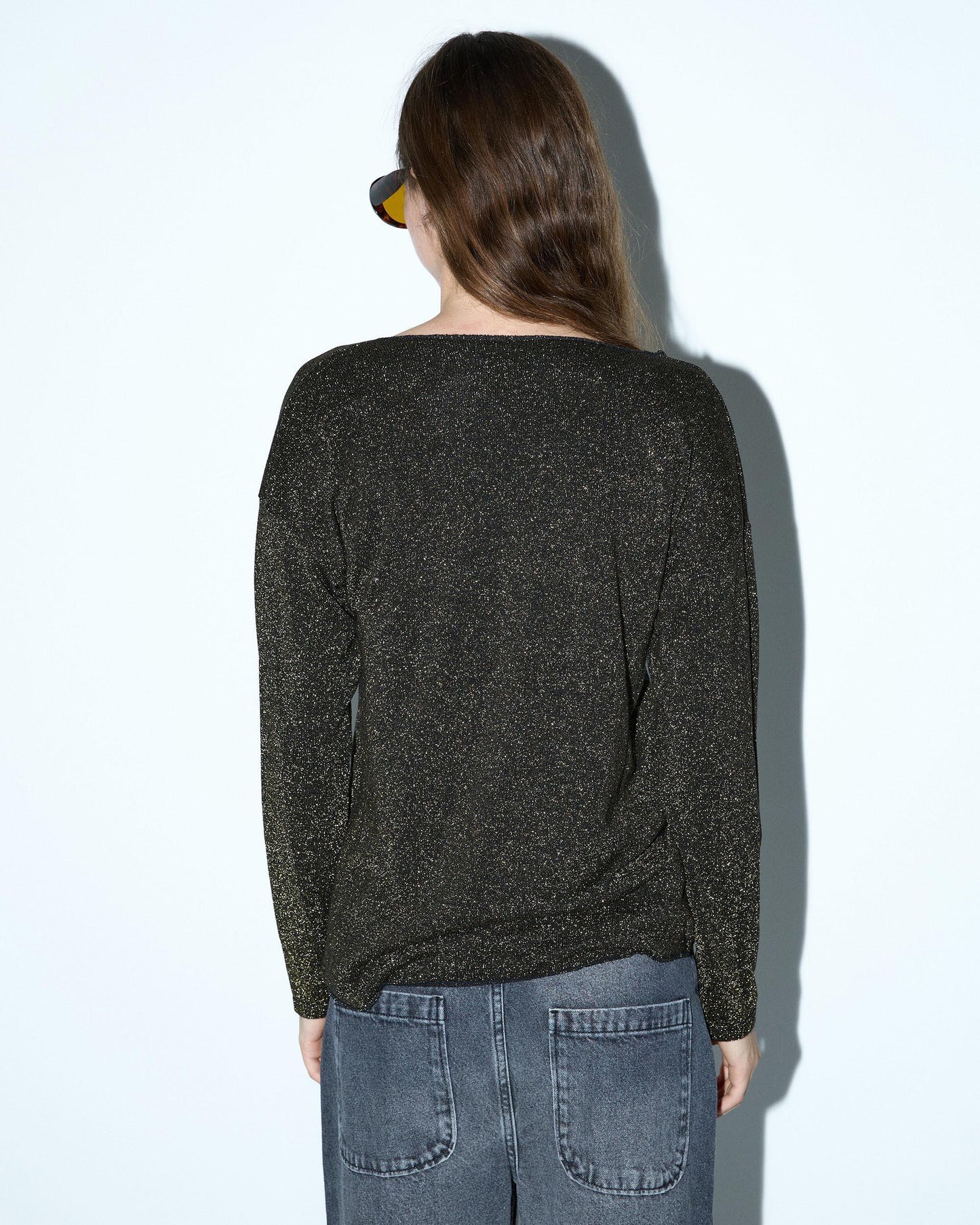 T-shirt preta de manga comprida com lurex