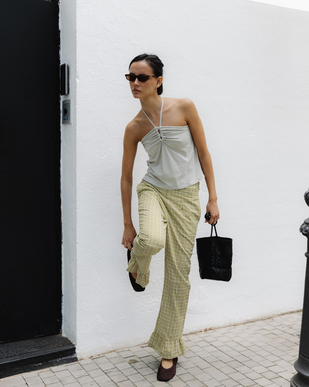 Pantalón Cuadros Volante Bajo Verde