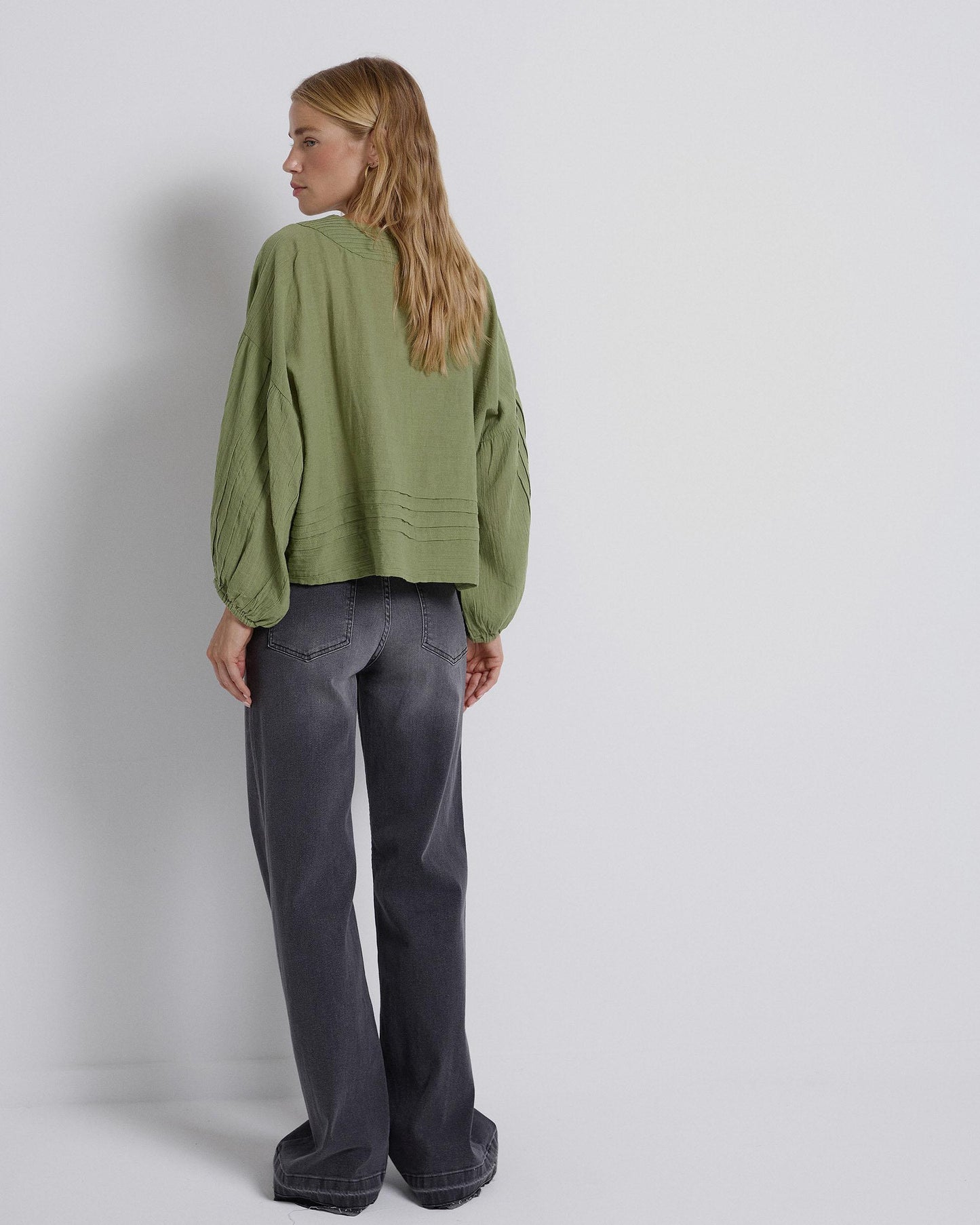 Green Pleated Blouse