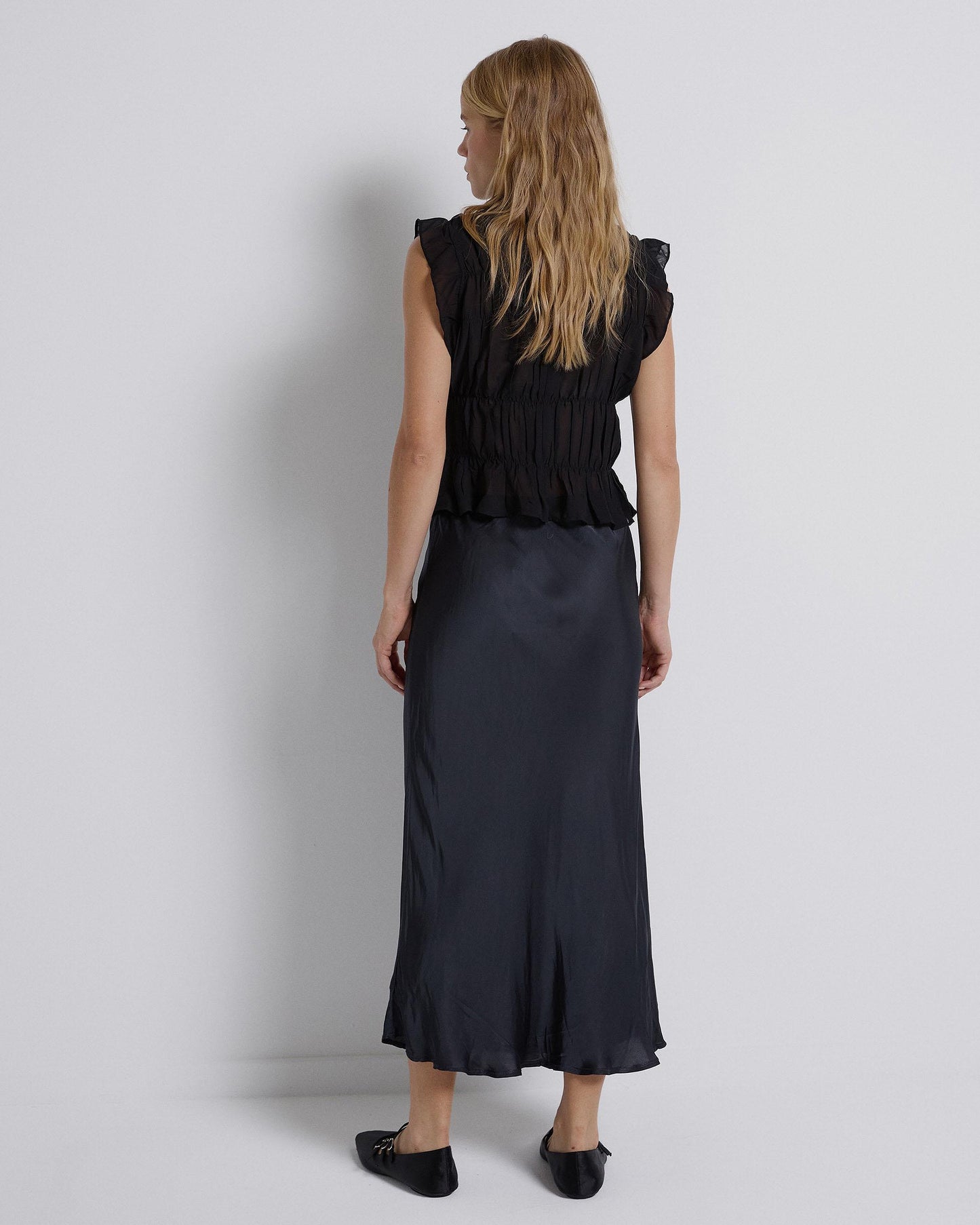 Anthracite Satin Evase Skirt