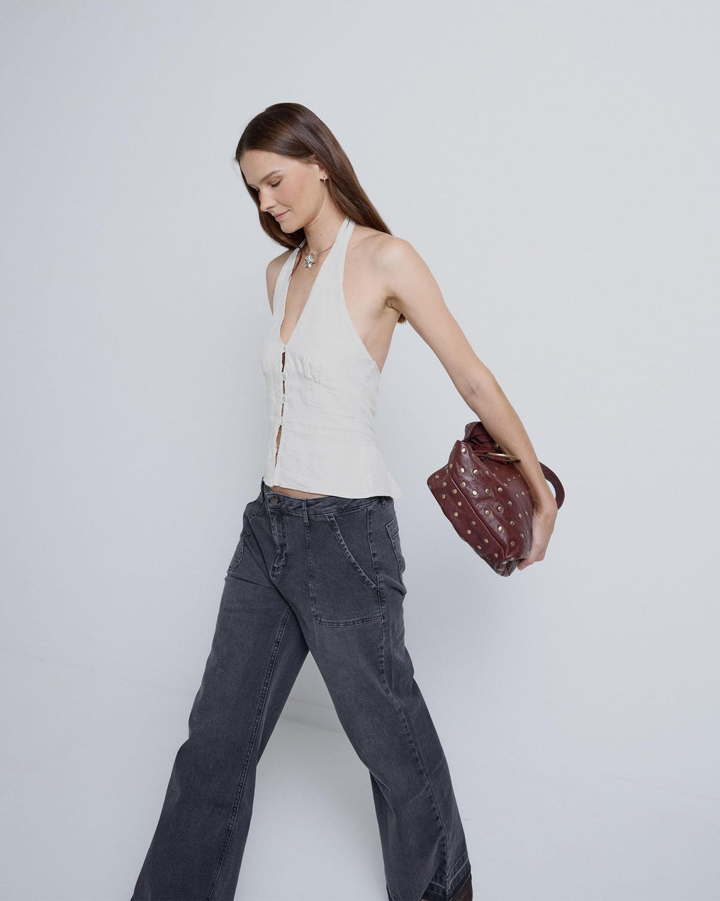 Top Halter com Botões Crus