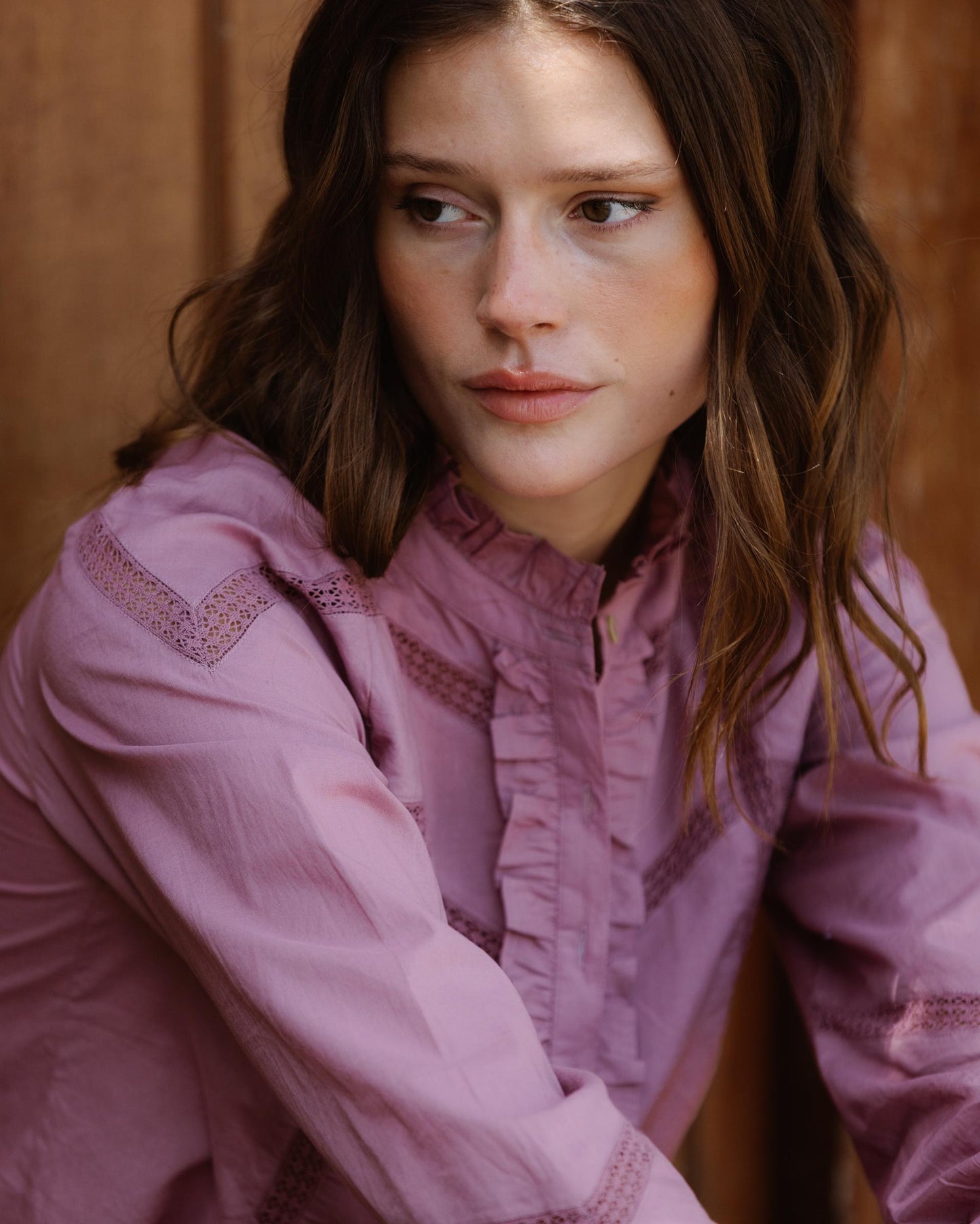 Blouse Dentelle Volant Avant Rose