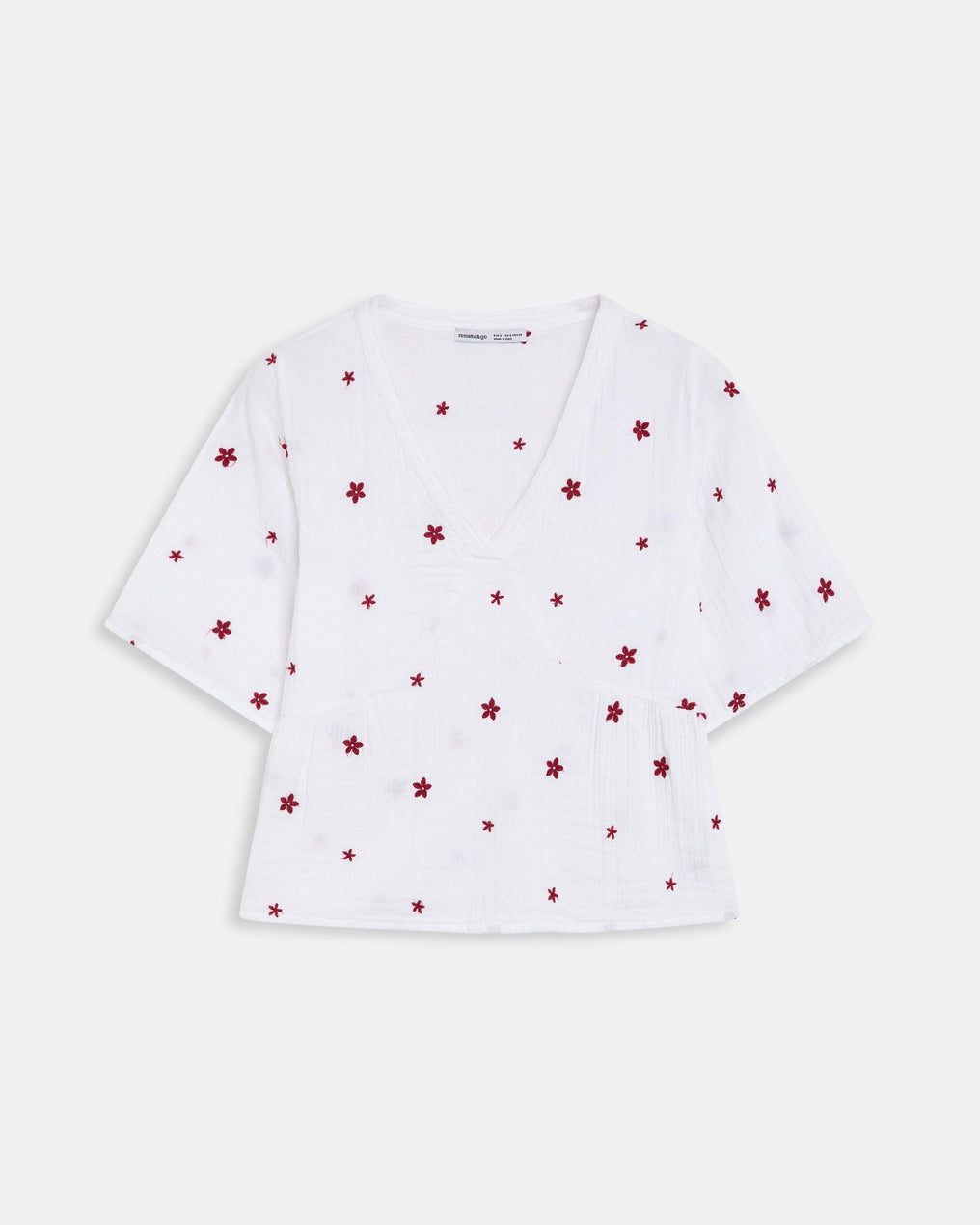 Blouse Décolleté en V Broderies Floraux Blanc