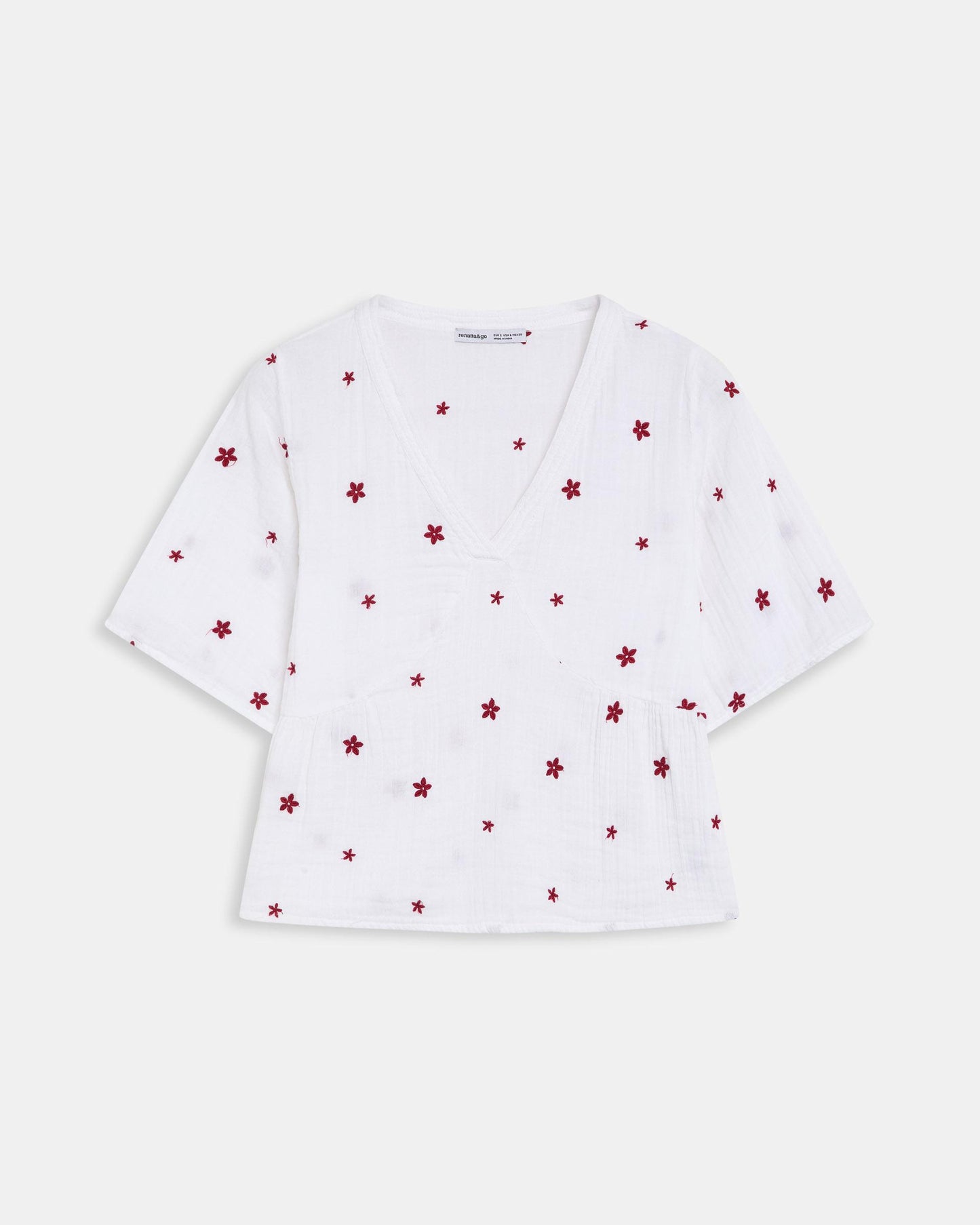 Blouse Décolleté en V Broderies Floraux Blanc