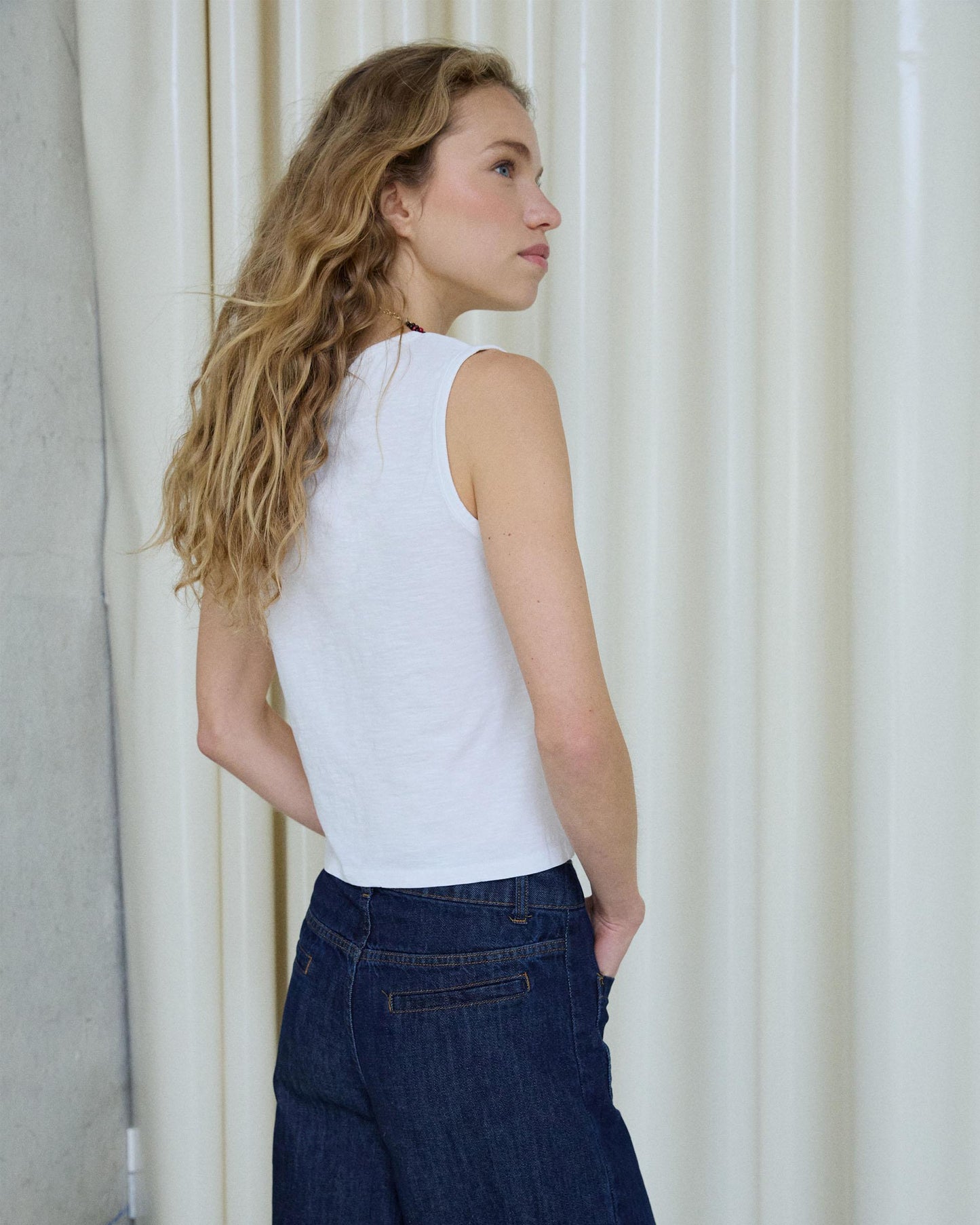 White Button-Up Tank Top