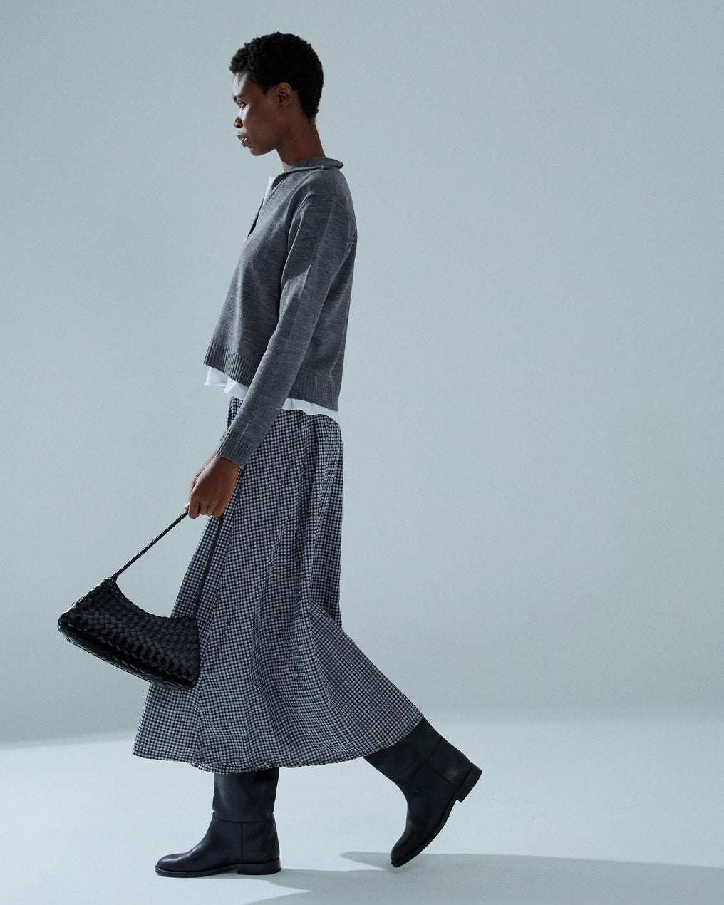 Falda Fluida Cuadros Negro