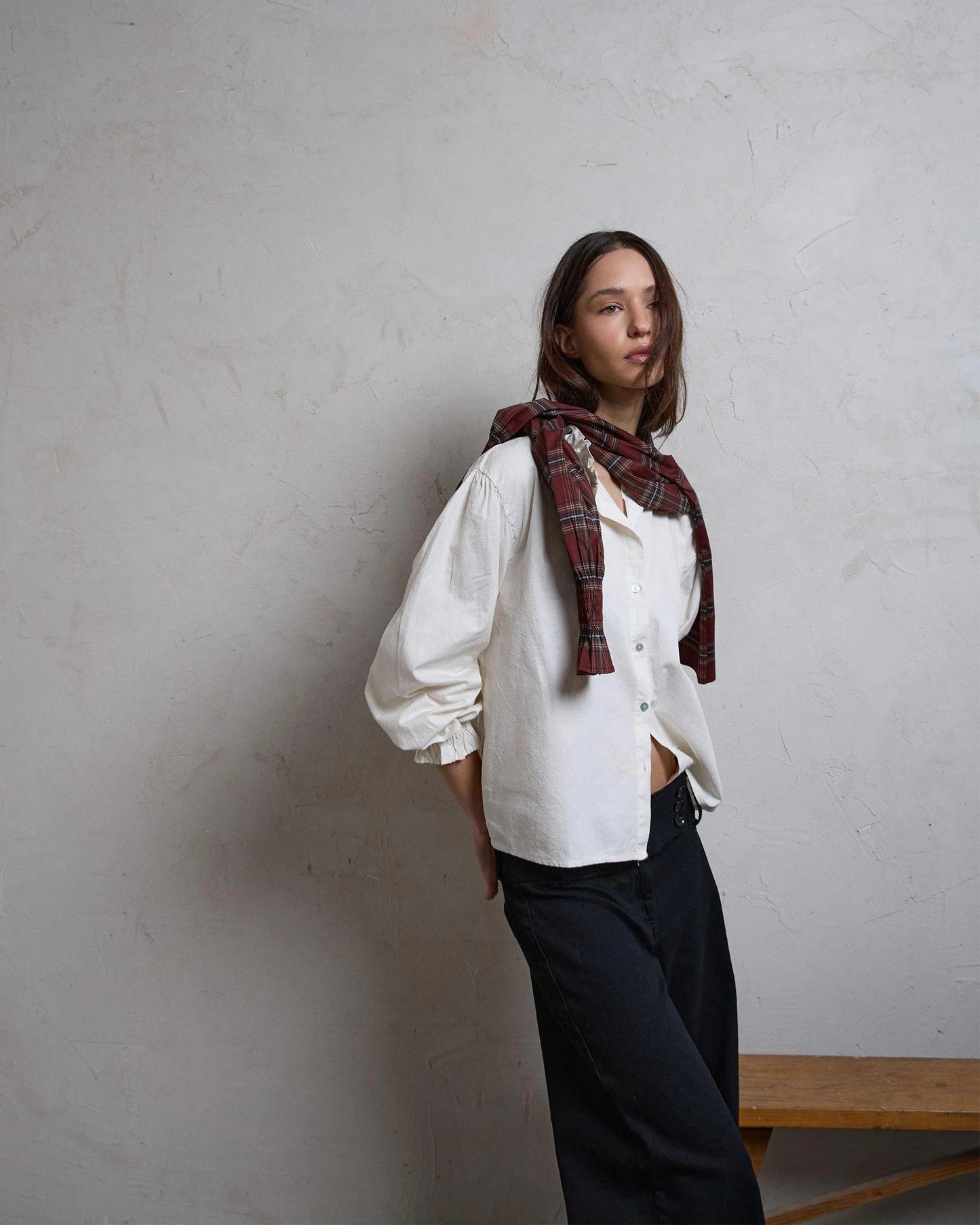 Blouse with Ruffle Detail and Raw Collar