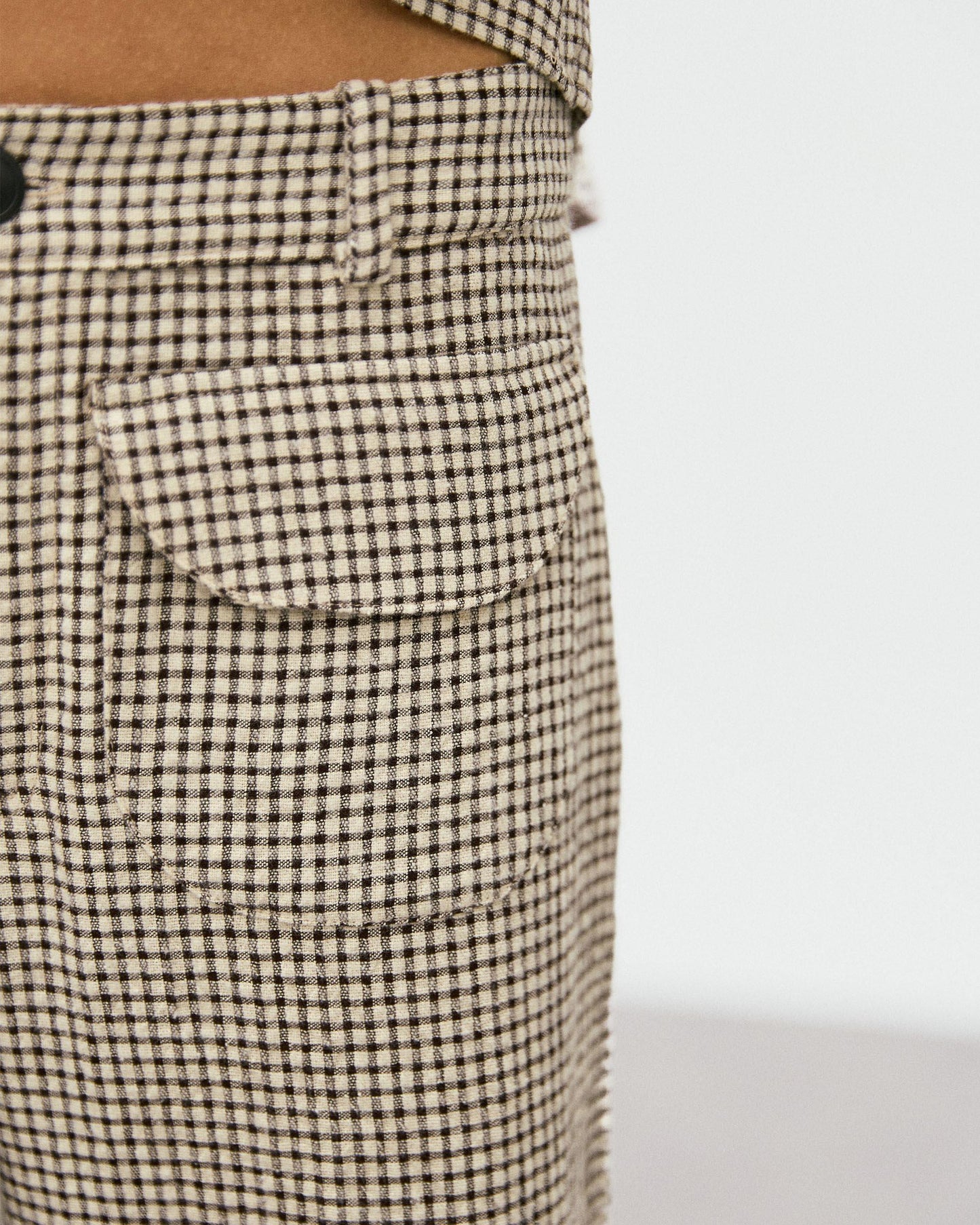 Pantalón Cuadros Bolsillos Seersucker Beige