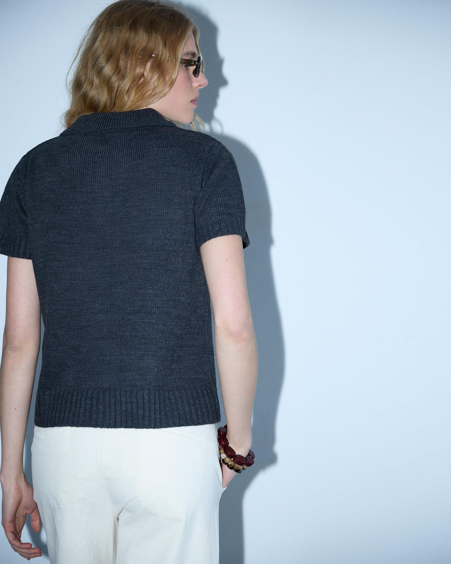 Top Manga Corta Cuello Polo Antracita