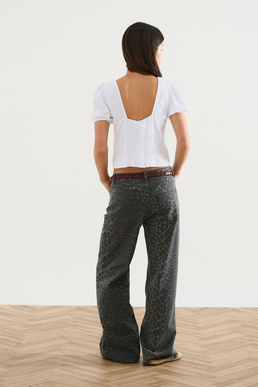Jeans Wide Leg Animal Print Gris