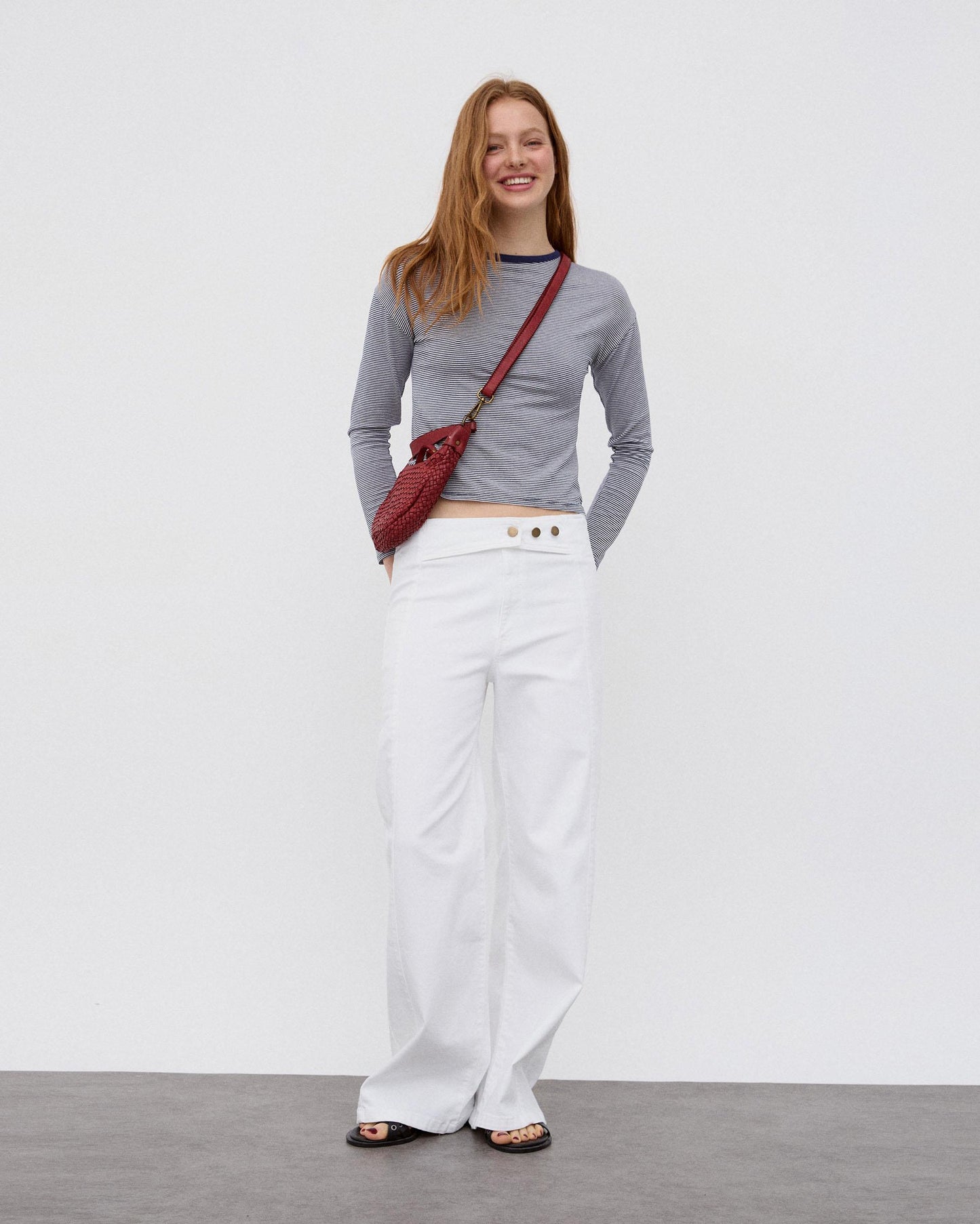 Jeans Cinturilla Pieza Botones Blanco