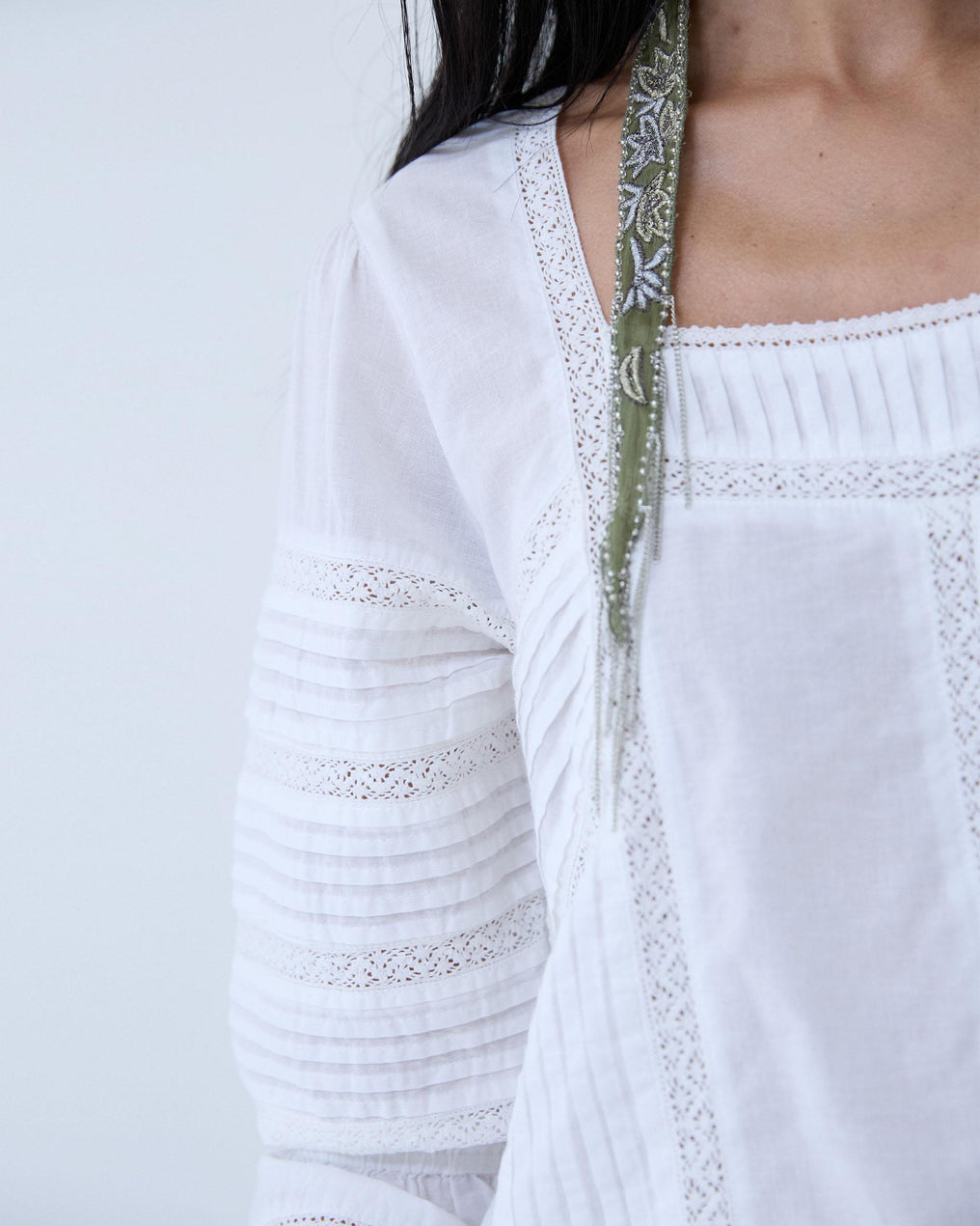 Blouse Col Carré Dentelles Blanc