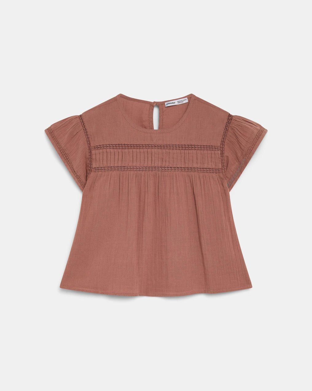 Blouse Manche Courte Dentelles Avant Rose Poudré