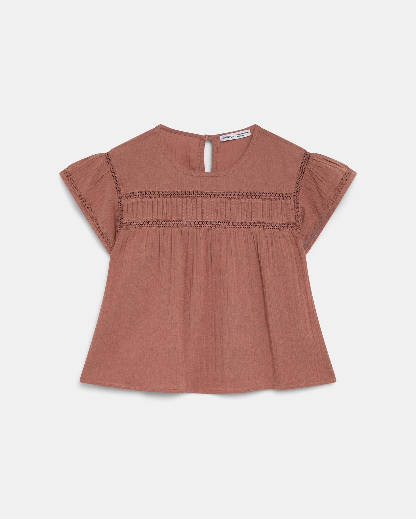Blouse Manche Courte Dentelles Avant Rose Poudré