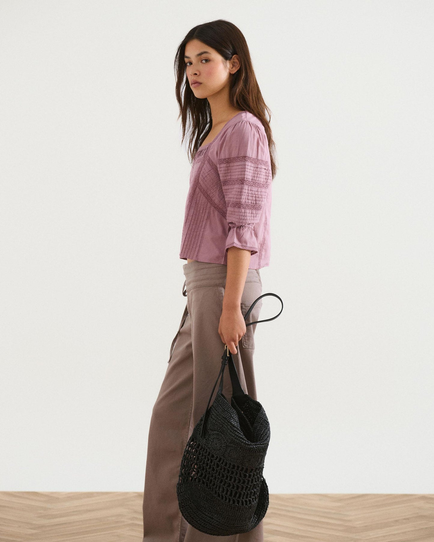 Blusa Escote Cuadrado Puntillas Rosa