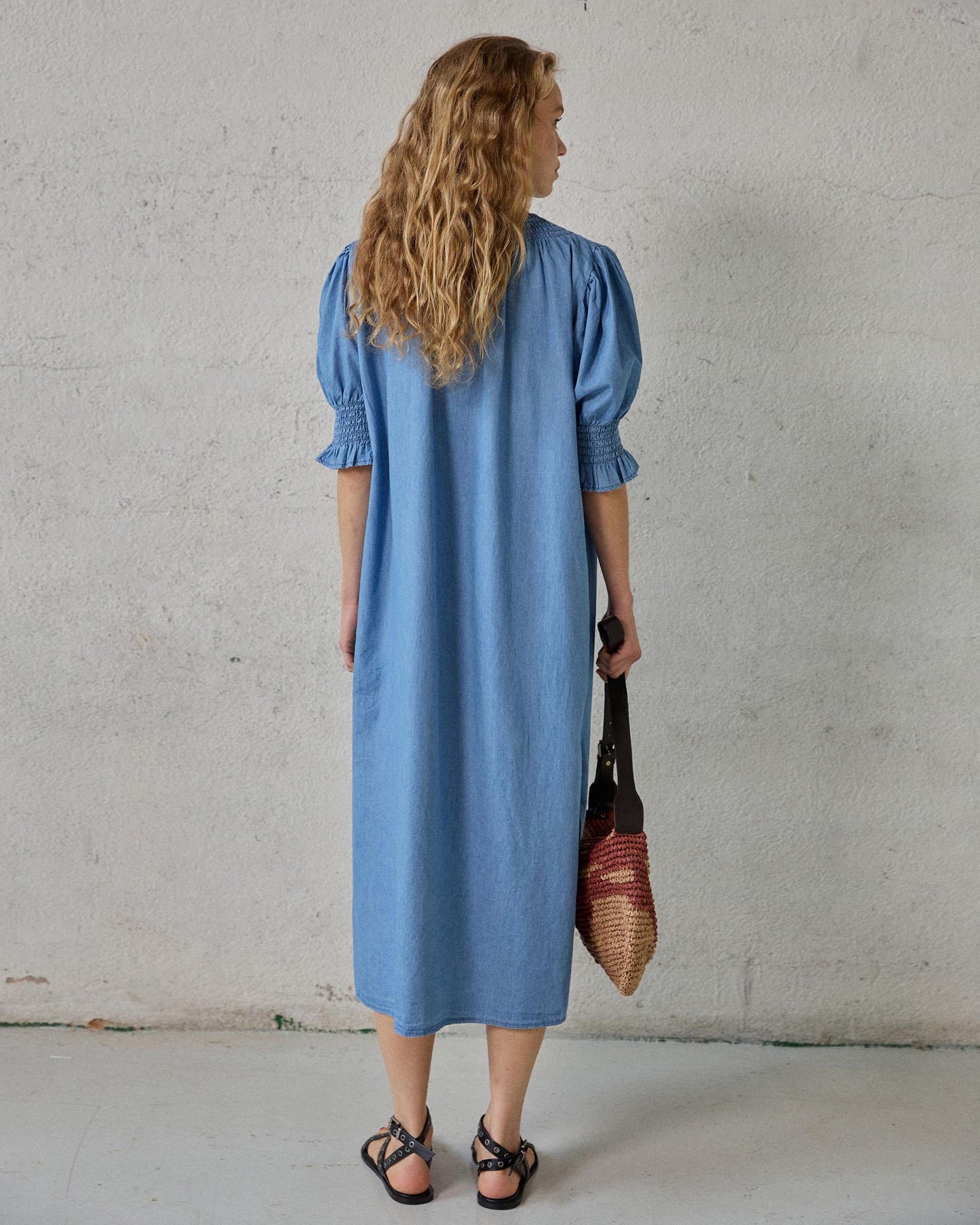 Vestido Manga Corta Tipo Denim Azul Jeans