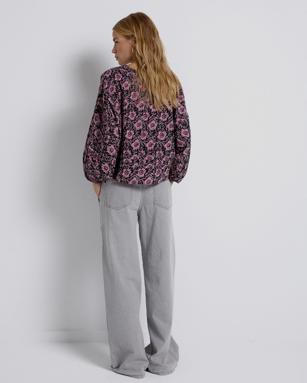 Blusa Plissada Estampada Rosa