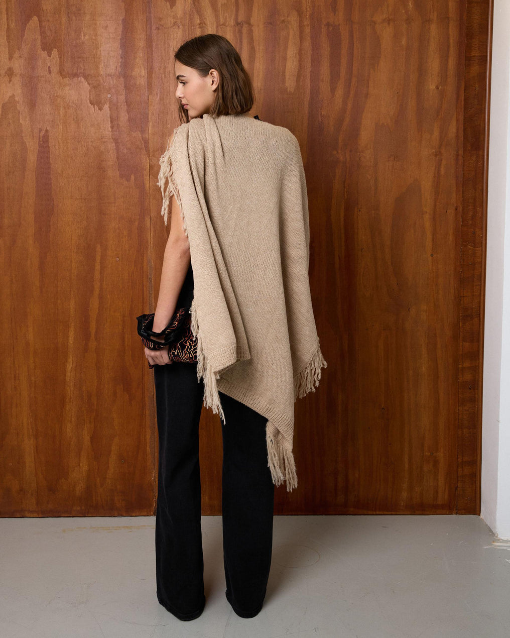 Beige Fringed Poncho