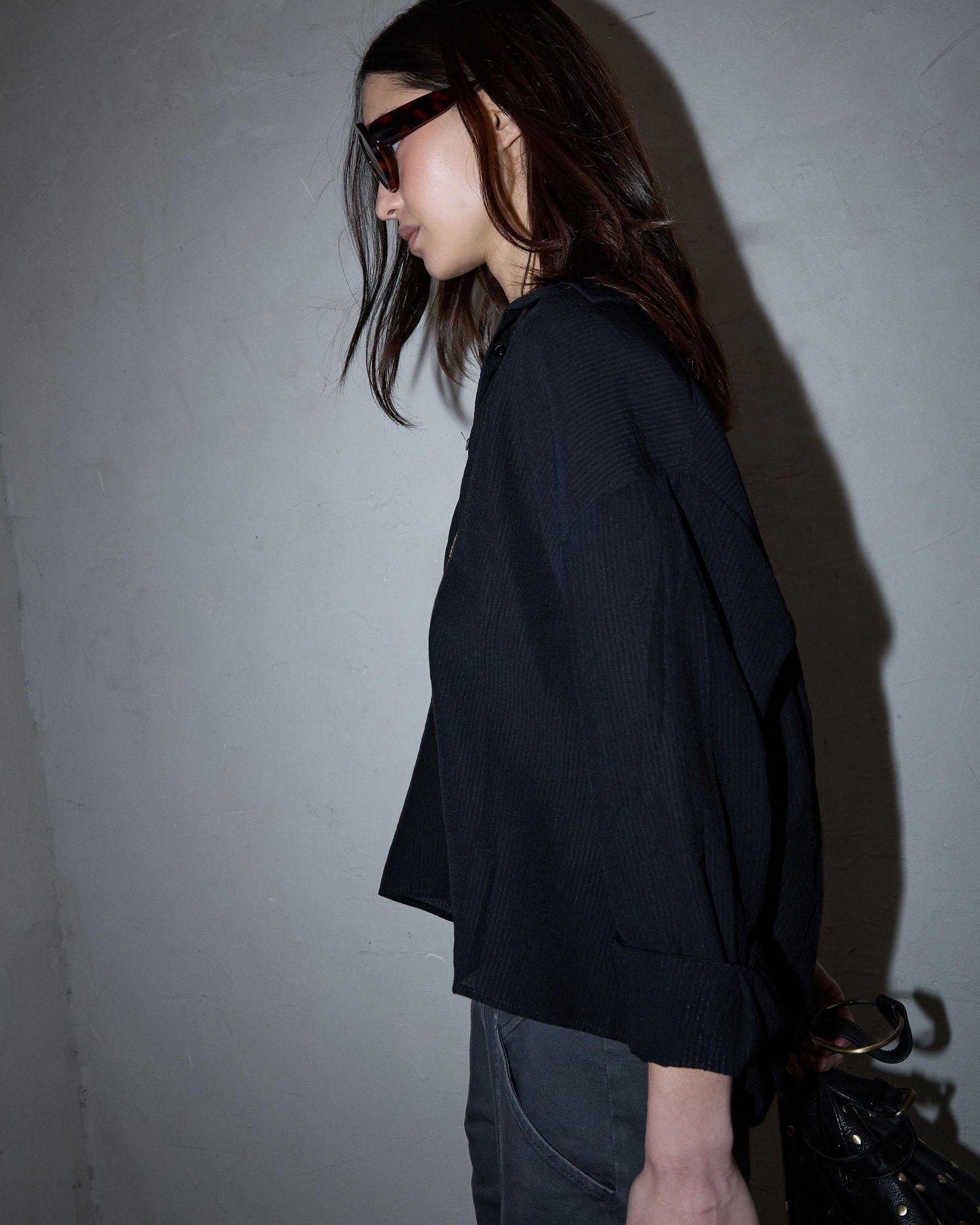 Black Pleated Knit Shirt