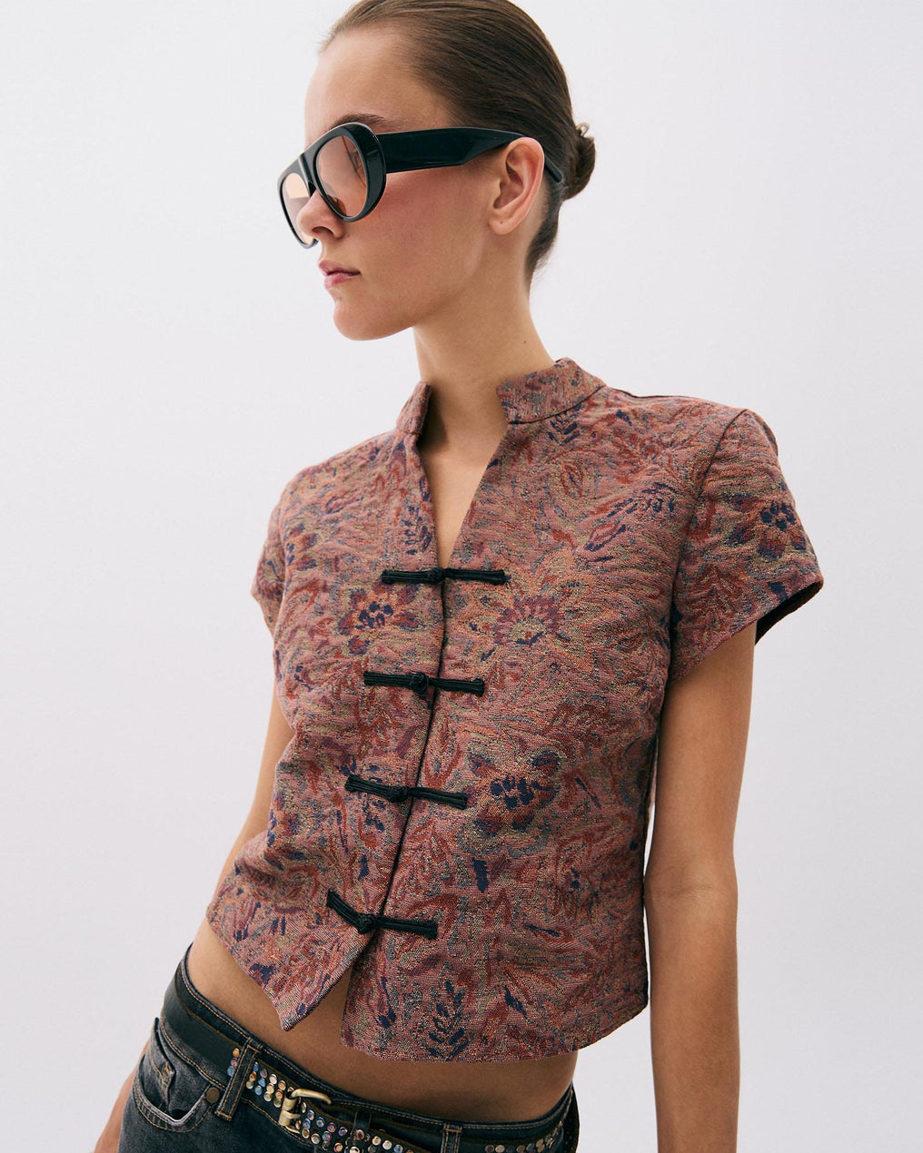 Top Jacquard Estampado Floral Teja